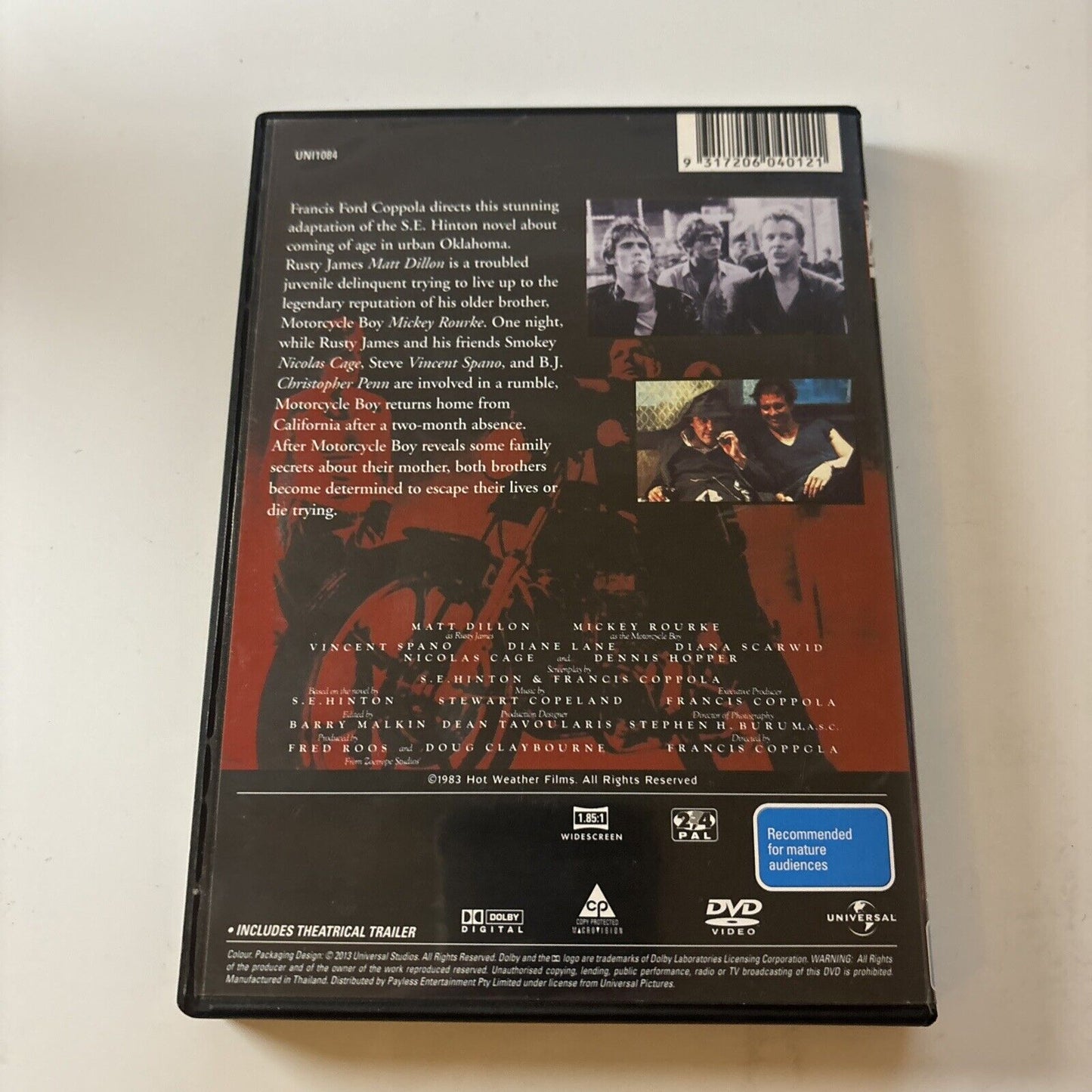 Rumble Fish (DVD, 1983) Mickey Rourke NEW Francis Ford Coppola Region 4 &2