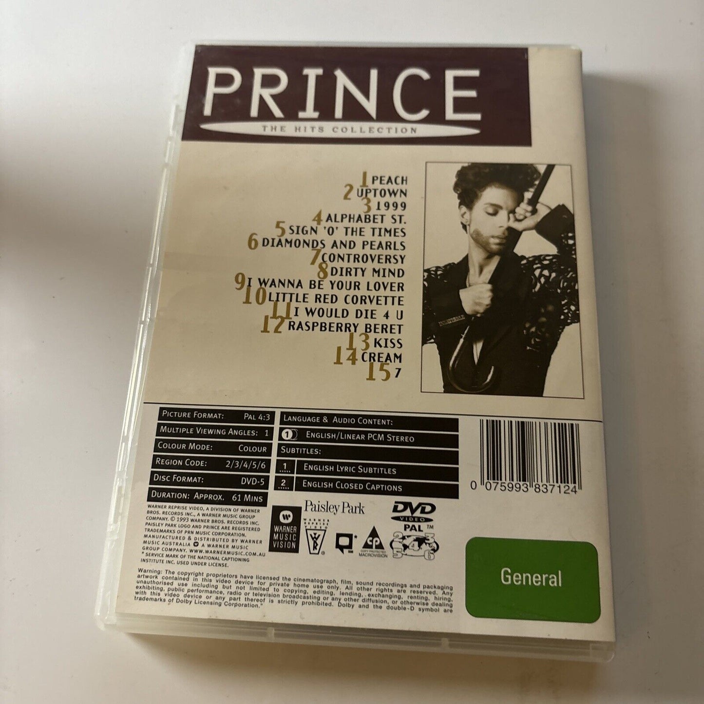 Prince - The Hits Collection (DVD, 1993) Region 4 &2