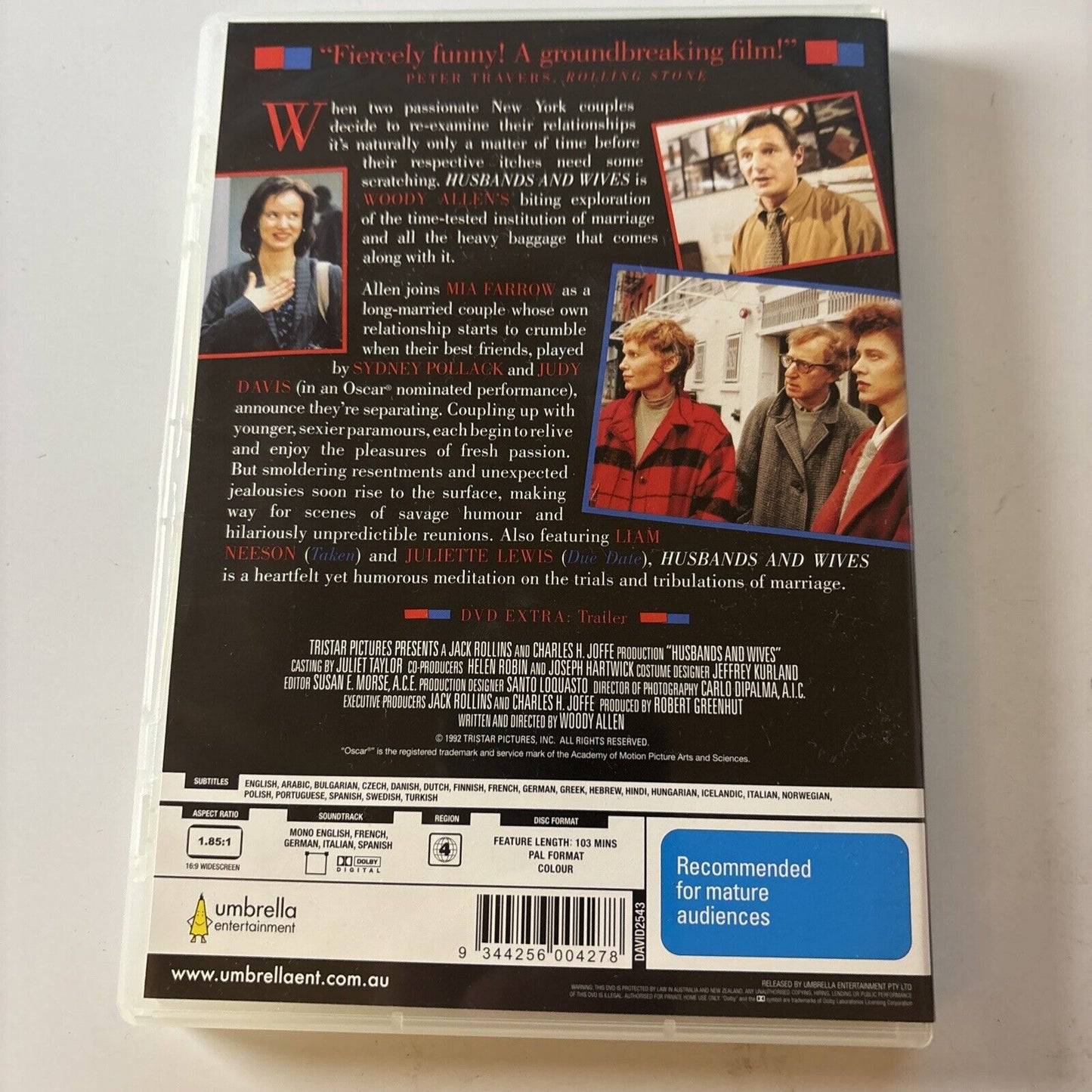 Husbands and Wives (DVD, 1992) Mia Farrow, Woody Allen, Judy Davis NEW Region 4
