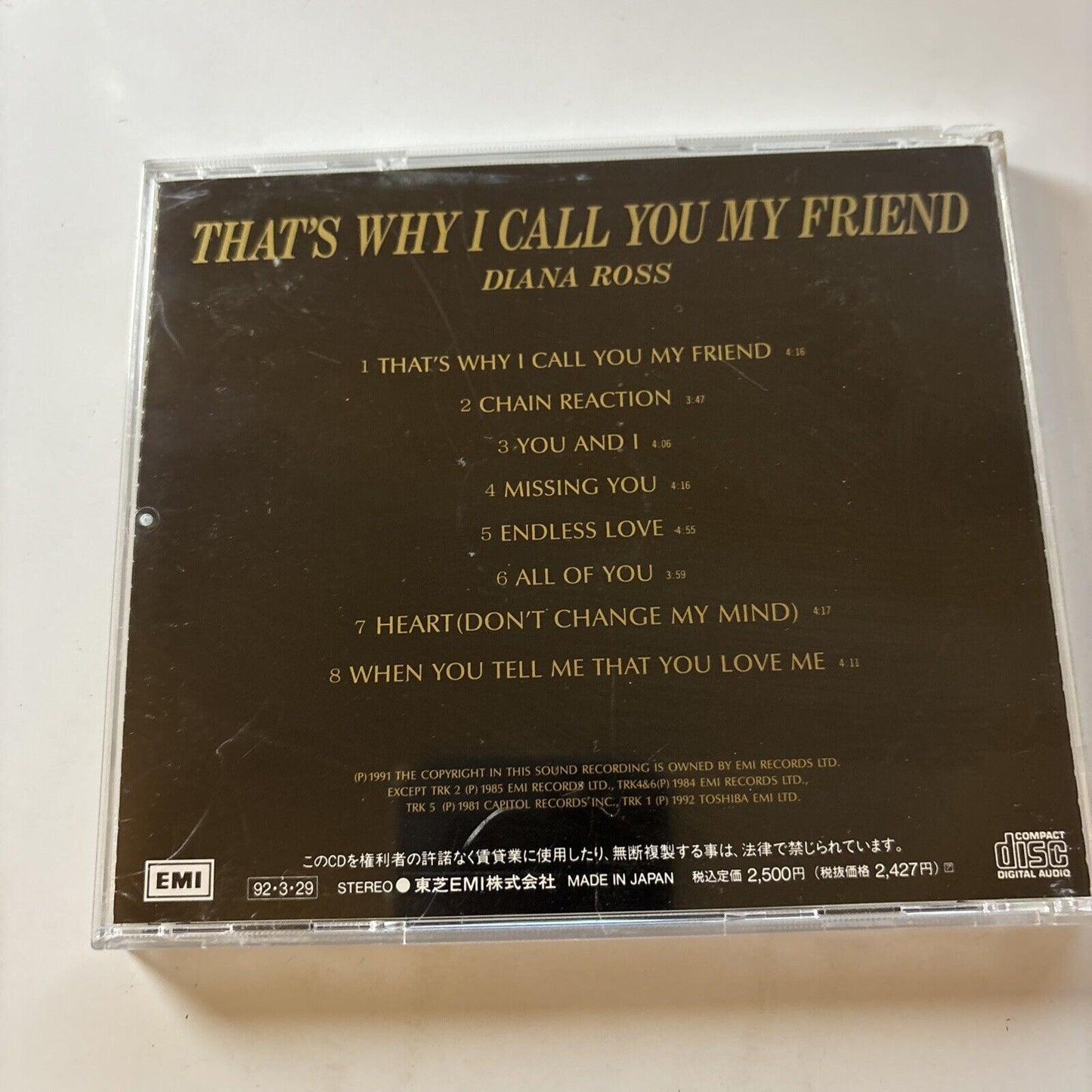 Diana Ross - That's Why I Call You My Friend (CD, 1992) Japan Tocp-7093