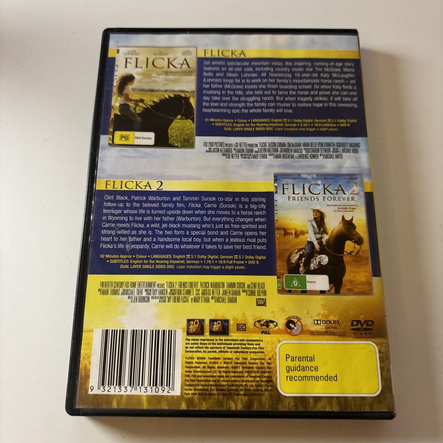 Flicka / Flicka 2 (DVD, 2010) Alison Lohman, Tim McGraw Region 4