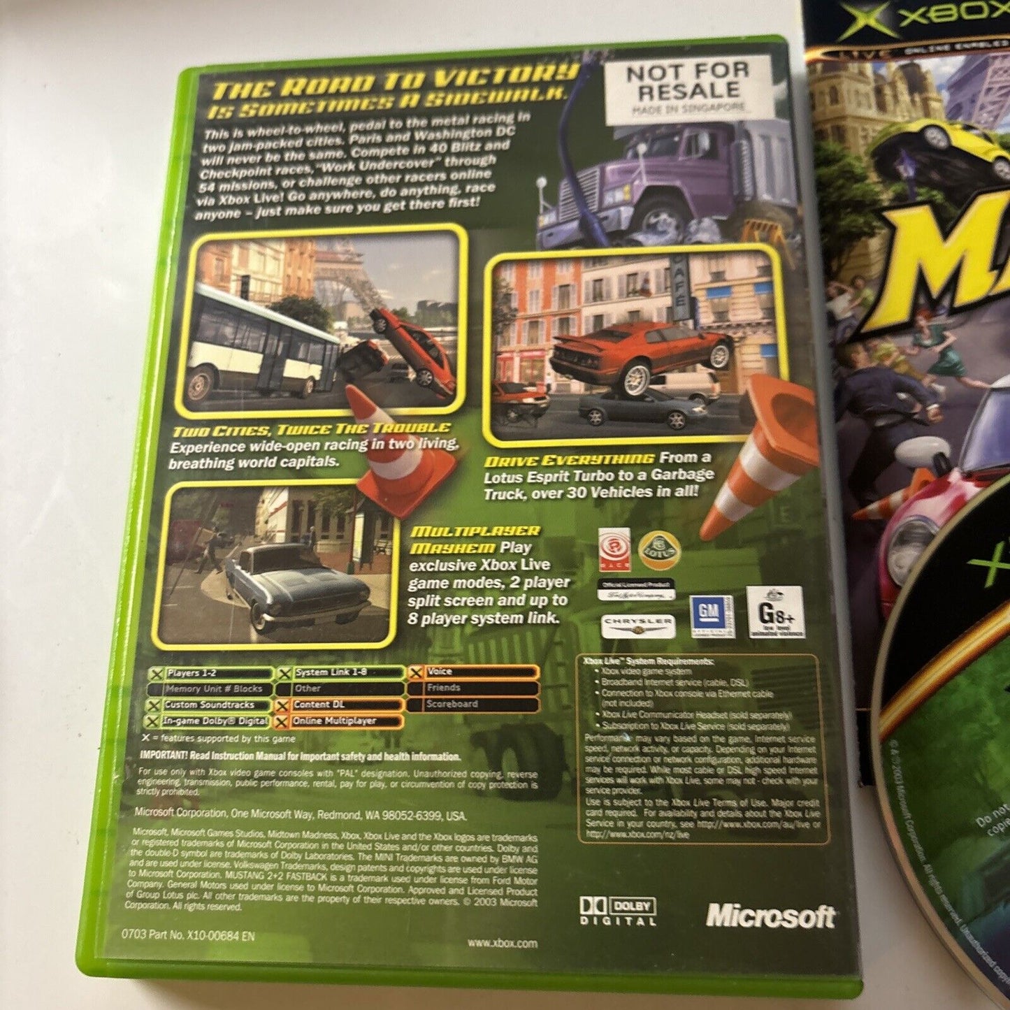 Midtown Madness 3 (Microsoft Xbox, 2002) With Manual PAL