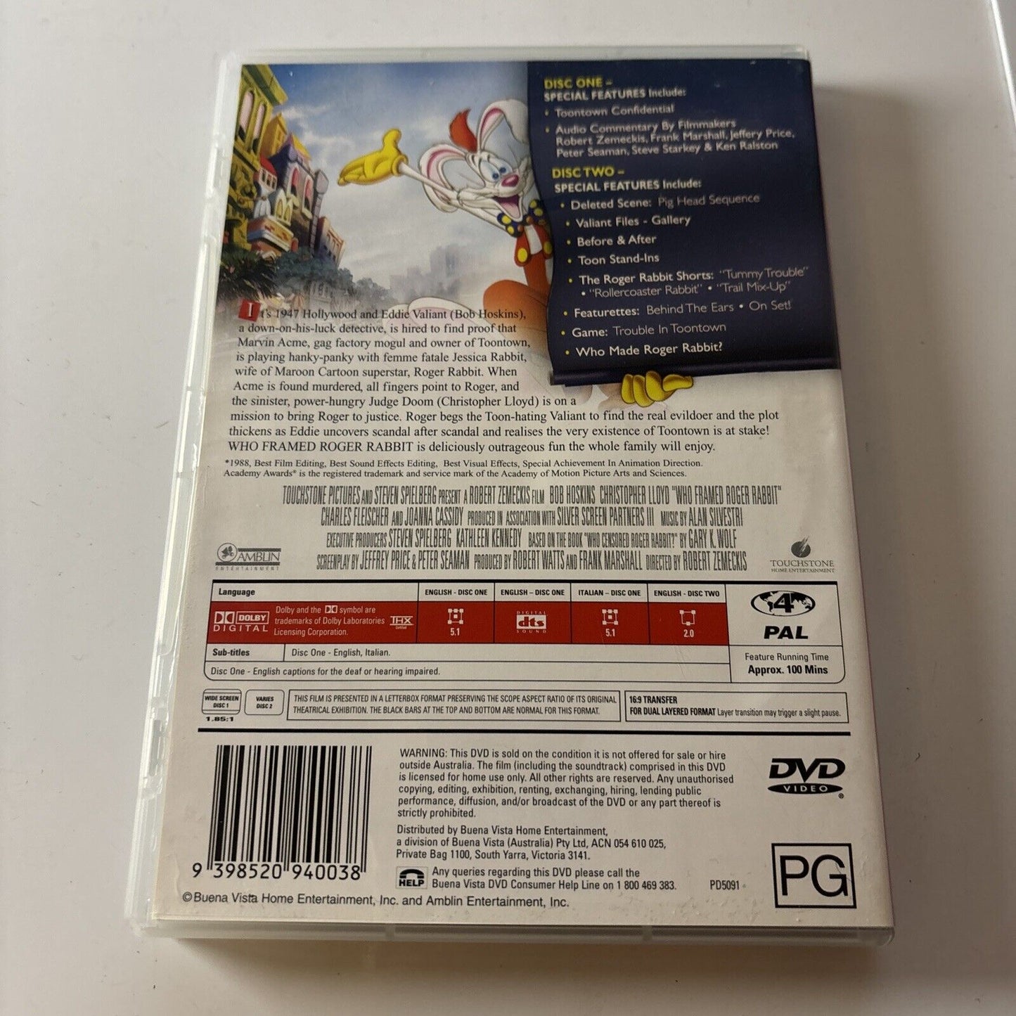 Who Framed Roger Rabbit - Special Edition (DVD 1988, 2-Disc) Bob Hoskins Region4