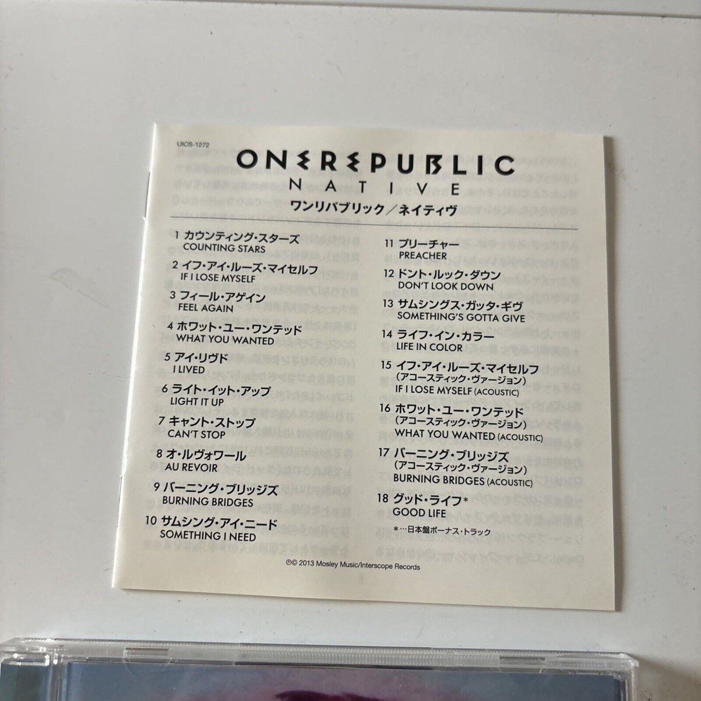 OneRepublic - Native [Japan Bonus Track1	 	Counting ] (CD, 2013) Japan UICS-1272