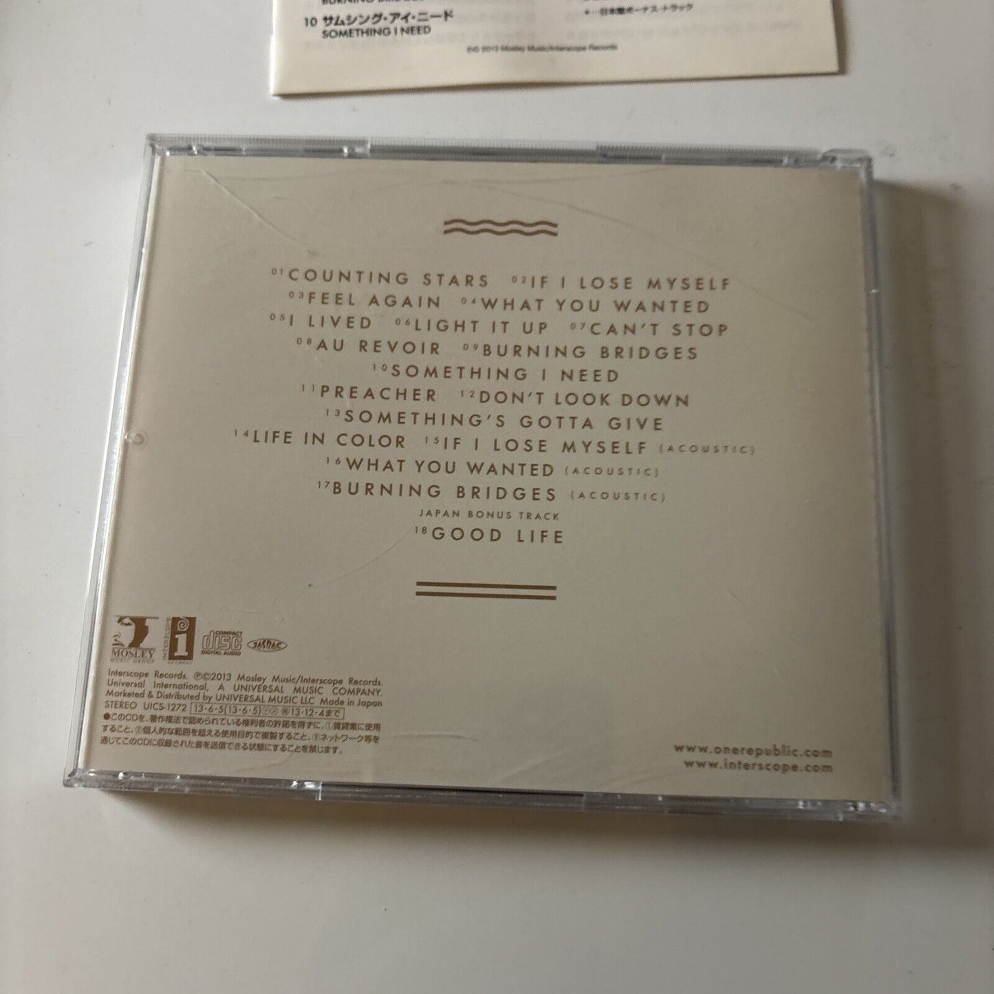 OneRepublic - Native [Japan Bonus Track1	 	Counting ] (CD, 2013) Japan UICS-1272