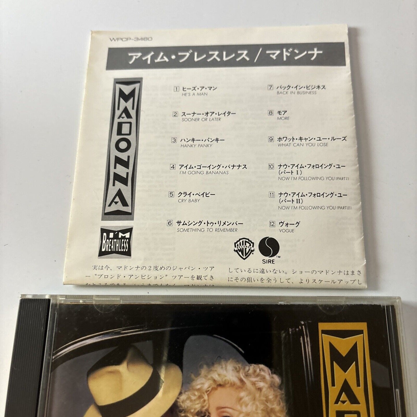 Madonna - I'm Breathless (Film Music for Dick Tracy)  (CD, 1990) Japan wpcp-3460