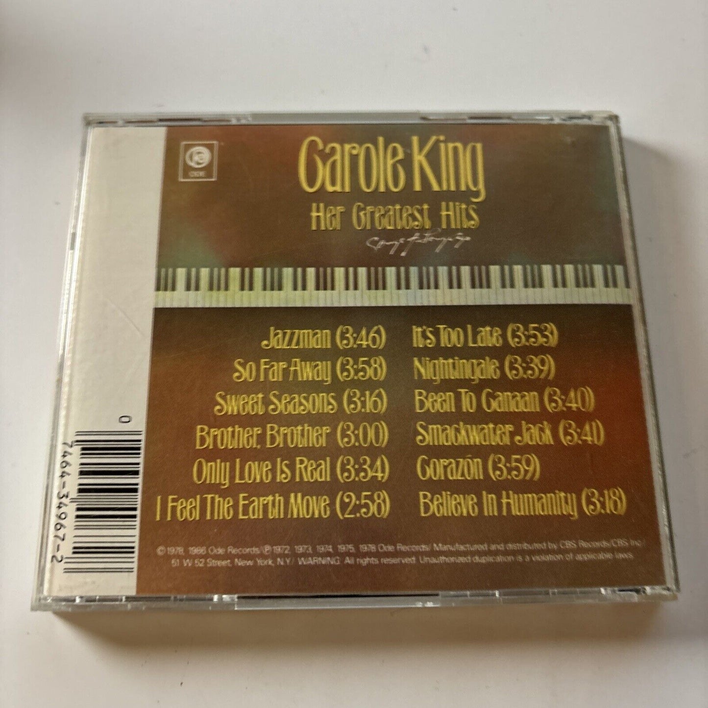 Carole King - Her Greatest Hits - Songs Of Long Ago (CD, 1978) USA EK 34967