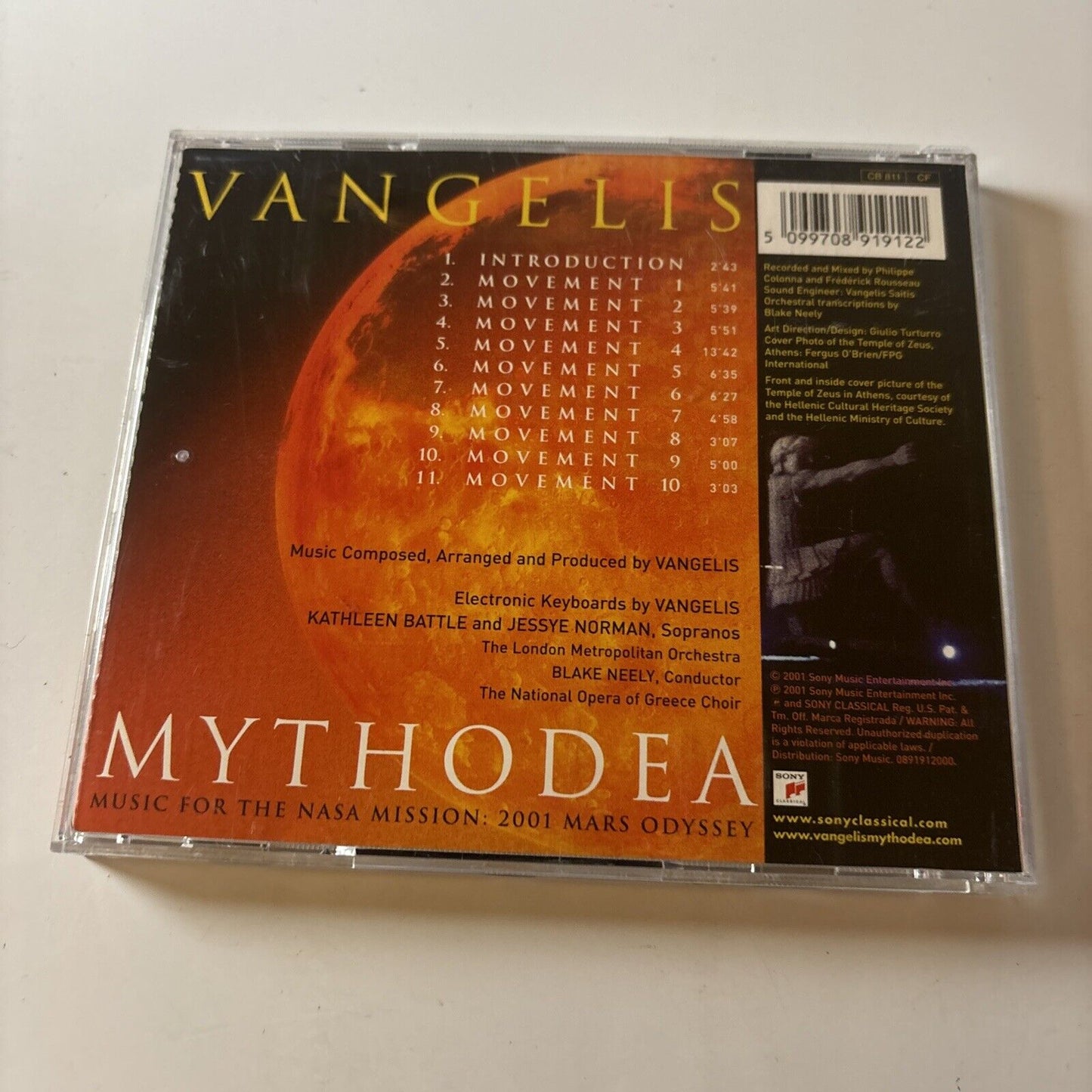 Vangelis - Mythodea (Music For The NASA Mission: 2001 (CD, 2001)  Sony Classical