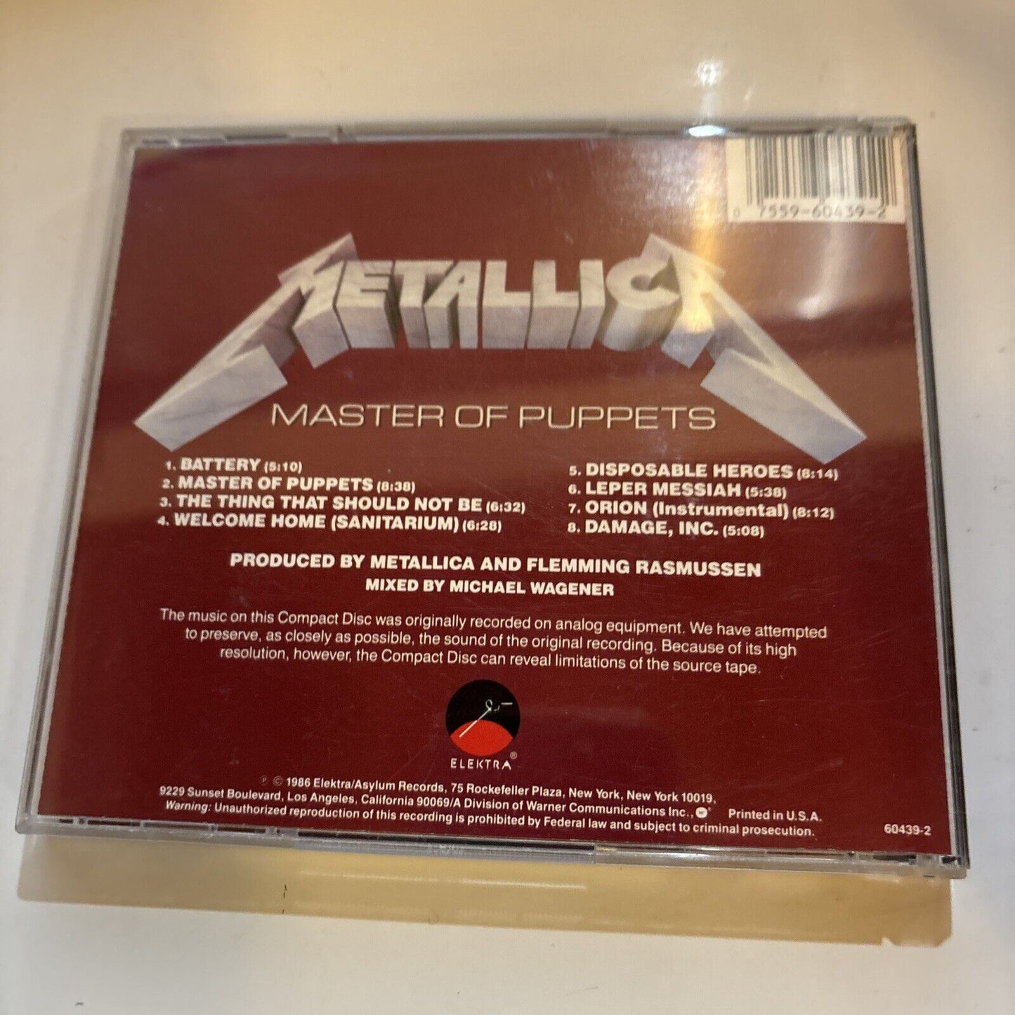 Metallica - Master Of Puppets (CD, 1986) USA 9 60439-2