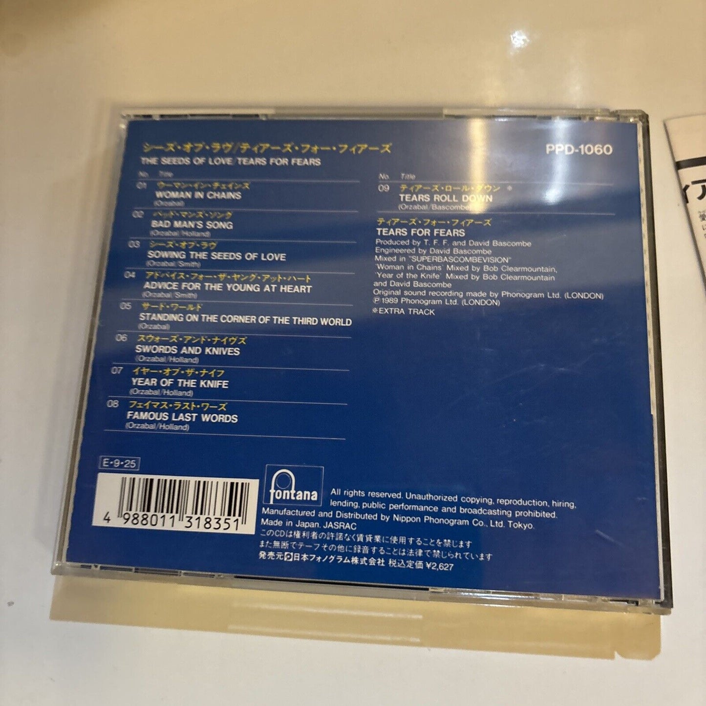Tears For Fears - The Seeds Of Love (CD, 1989) Japan PPD-1060 Fontana