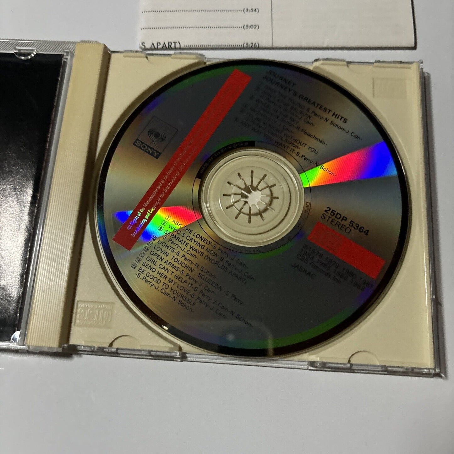 Journey - Greatest Hits (CD, 1988) Japan CBS/Sony 25dp-5364