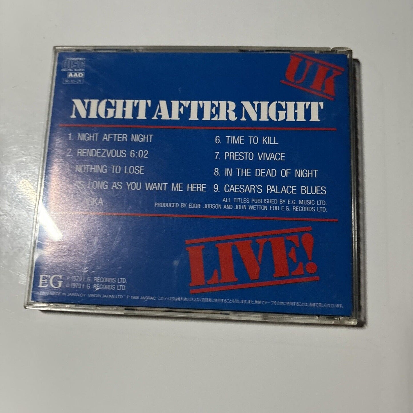 U.K. - Night After Night (CD, 1988) Japan VJD-28050