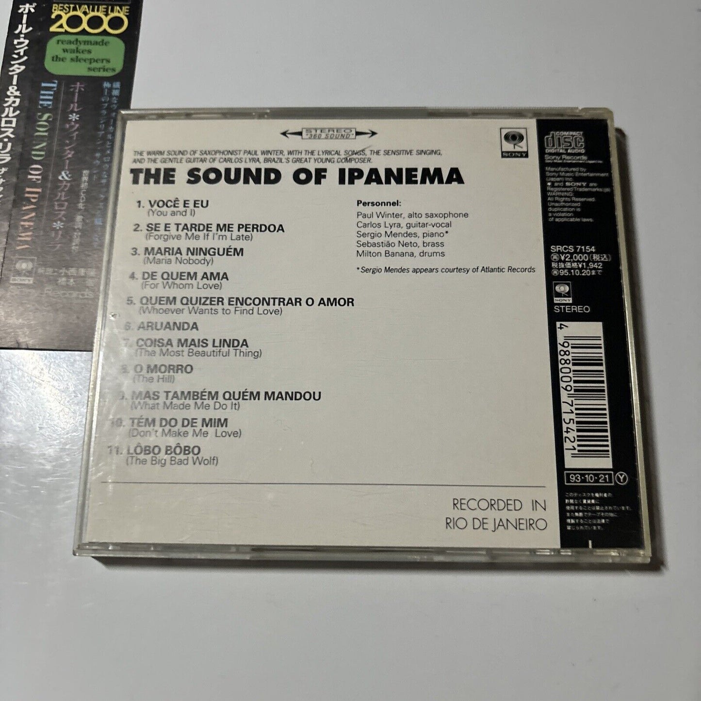 Paul Winter With Carlos Lyra - The Sound Of Ipanema (CD, 1993) Japan SRCs-7154