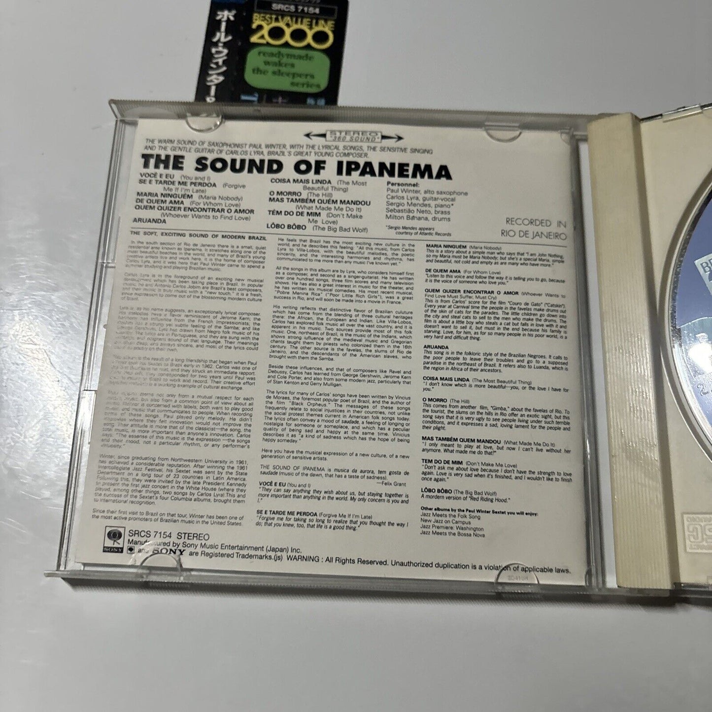 Paul Winter With Carlos Lyra - The Sound Of Ipanema (CD, 1993) Japan SRCs-7154
