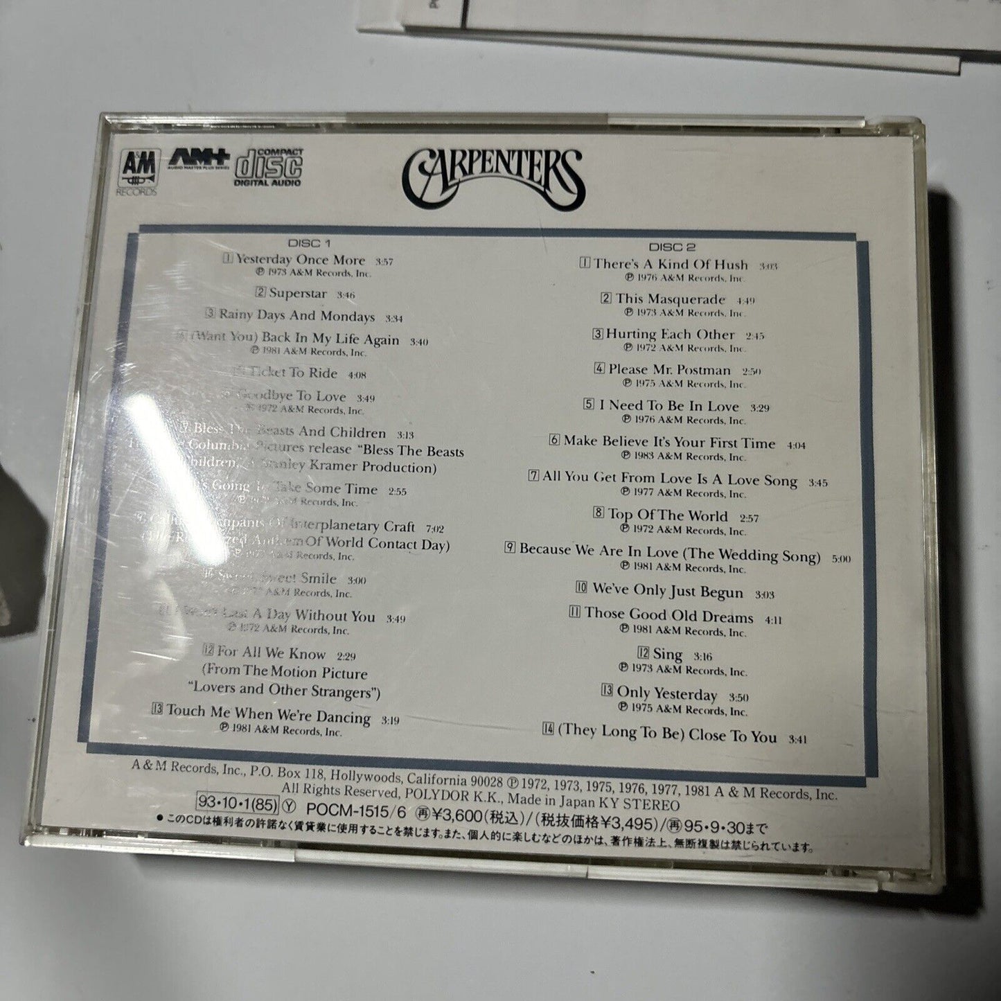 Carpenters - Yesterday Once More (CD, 1993, 2-Disc) Japan pocm-1515/6