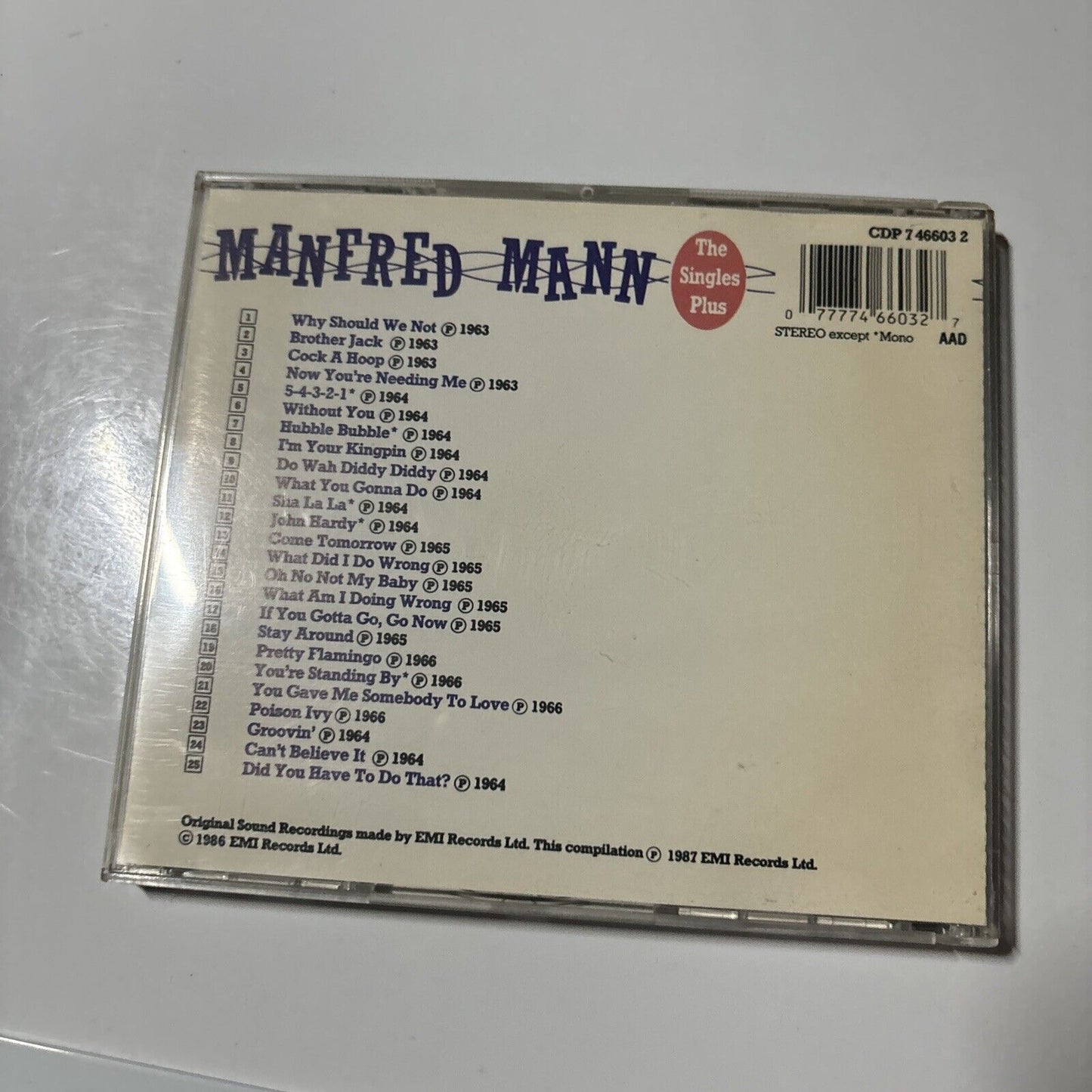 Manfred Mann - The Singles Album (CD, 1987) EMI CDP 7 46603 2
