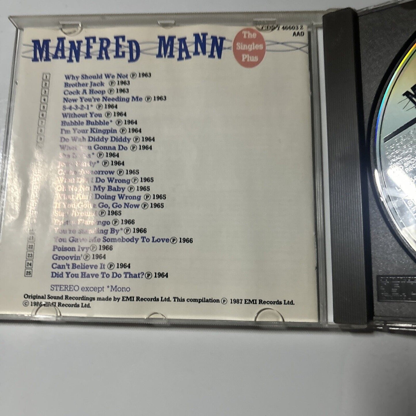 Manfred Mann - The Singles Album (CD, 1987) EMI CDP 7 46603 2
