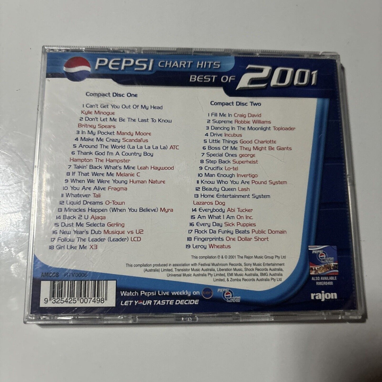 Pepsi Chart Hits Best Of 2001 (CD, 2001) Rajon Music Group