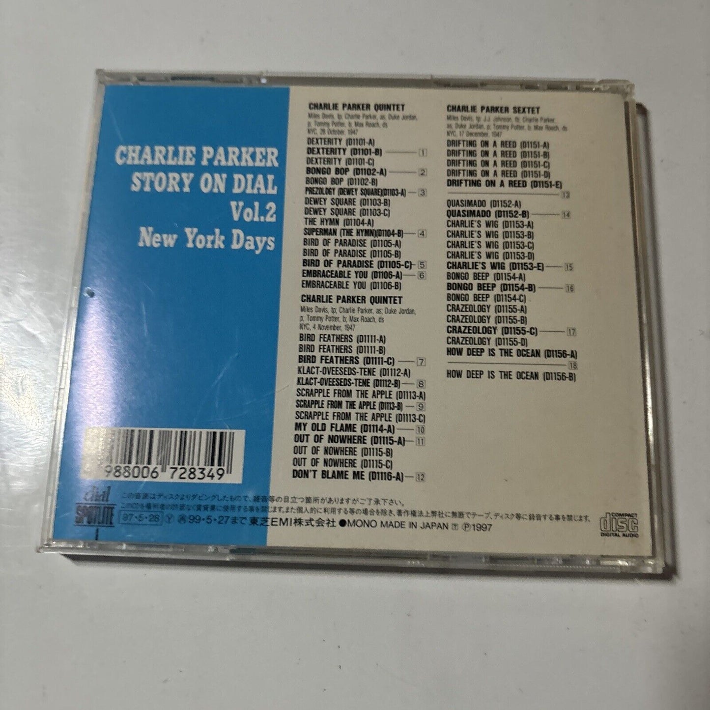 Charlie Parker Story On Dial Volume 2: New York Days (CD, 1997) Japan TOCJ-6124