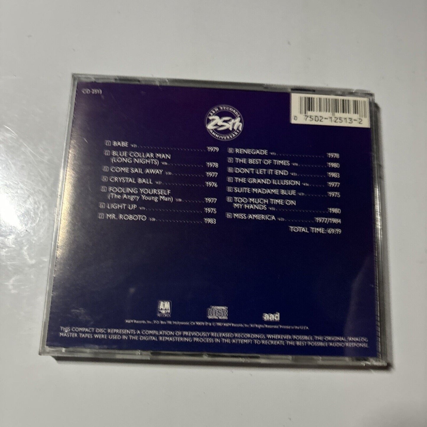 Styx - Classics Volume 15 (CD, 1987) A&M Records 2513