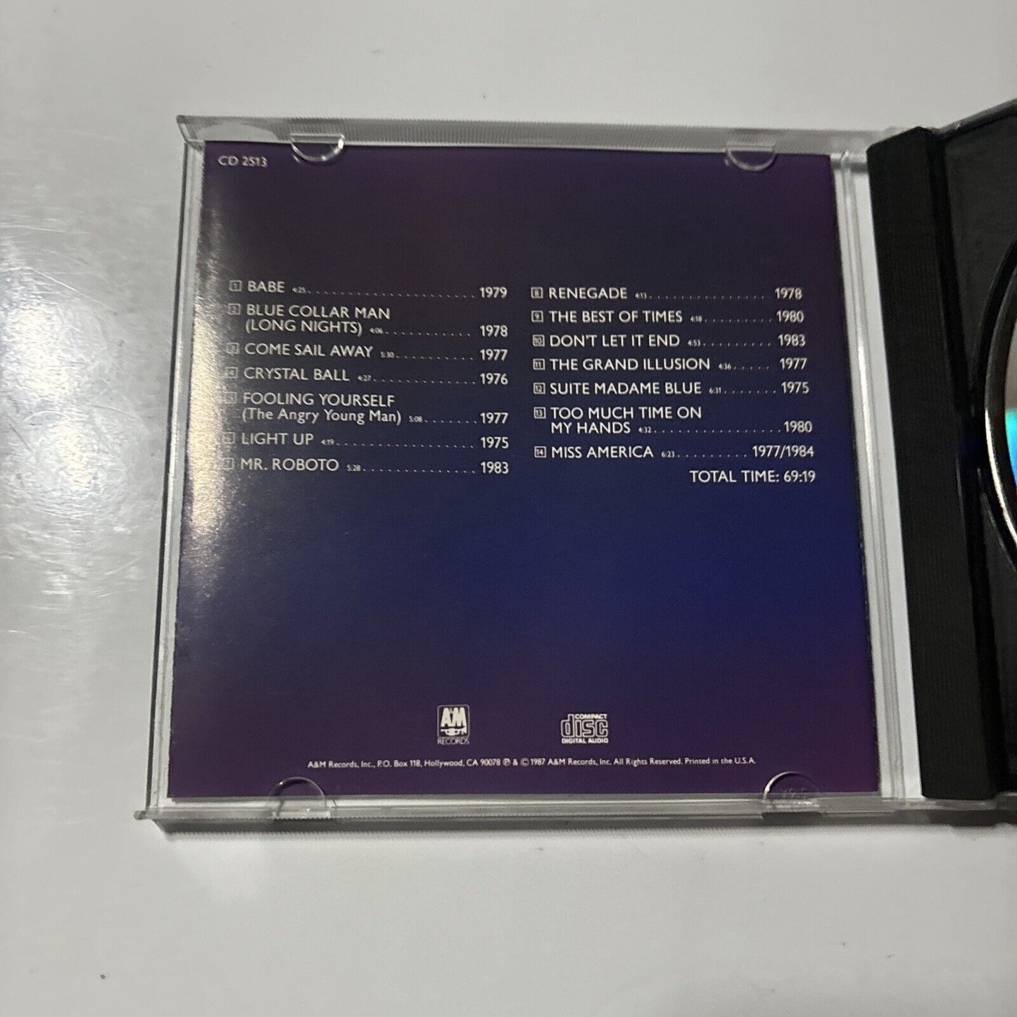 Styx - Classics Volume 15 (CD, 1987) A&M Records 2513