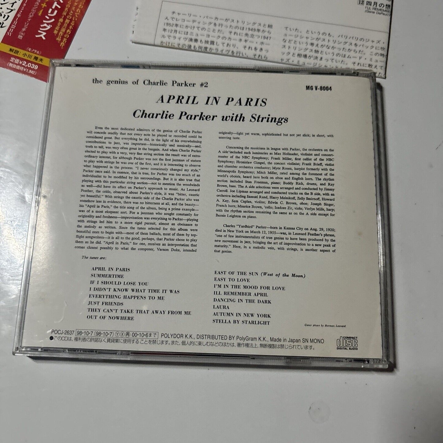 Charlie Parker - April In Paris (CD, 1998) Japan POCJ-2637 Obi Verve Records