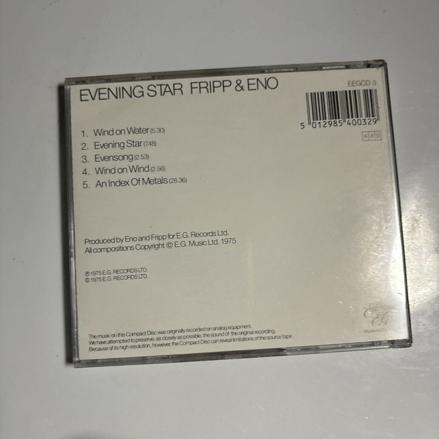 Fripp & Eno - Evening Star (CD, 1975) Editions EG EEGCD 3