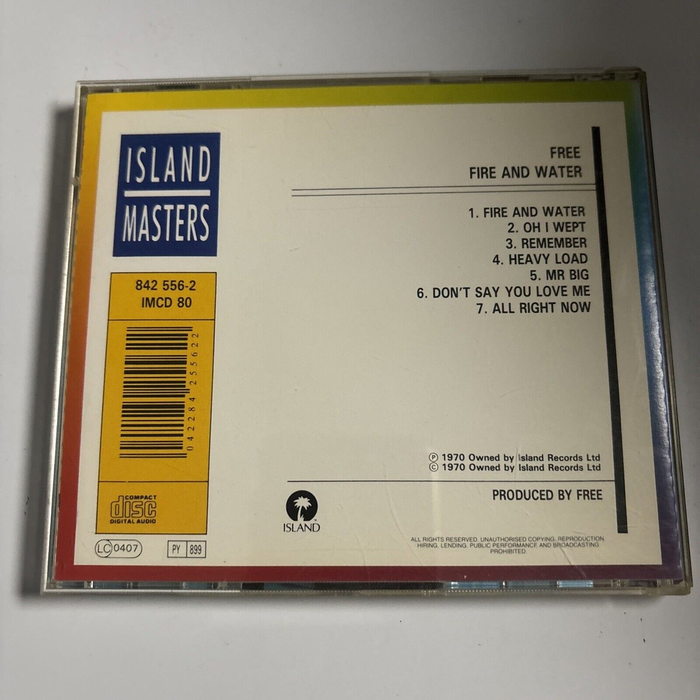 Free - Fire And Water (CD, 1990) Island Records 842 556-2