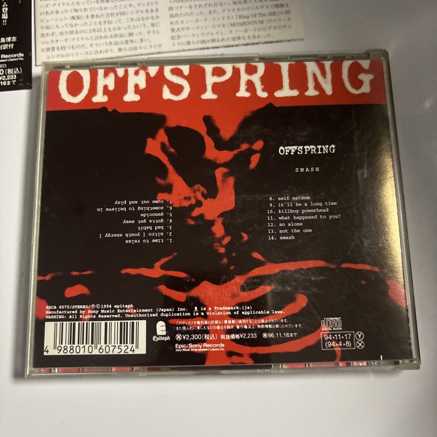Offspring - Smash (CD, 1994) Japan esca-6075 Obi