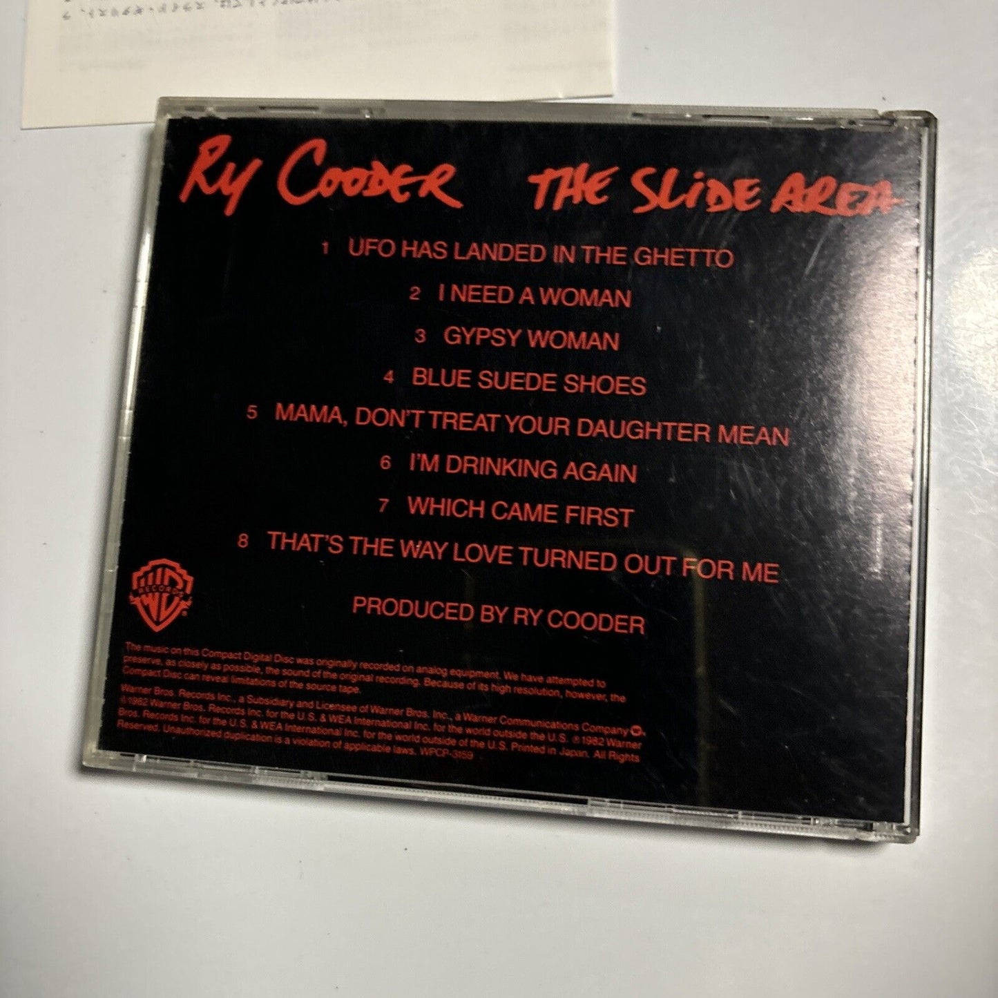 Ry Cooder - The Slide Area (CD, 1990) Japan wpcp-3159