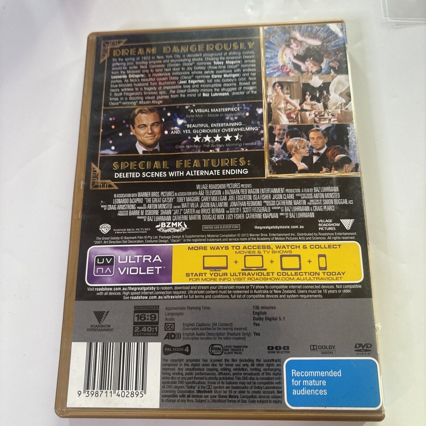 The Great Gatsby (DVD, 2013) Leonardo DiCaprio  Region 4