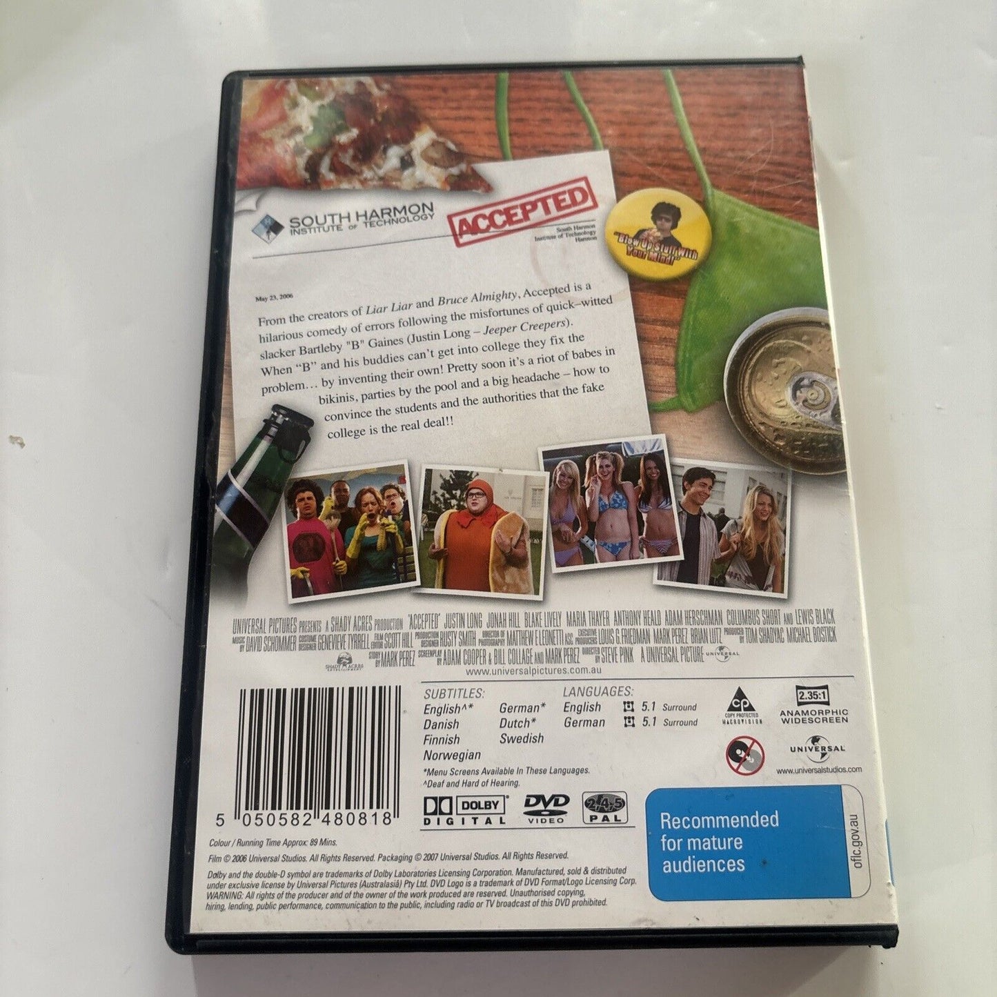 Accepted (DVD, 2006) Justin Long, Columbus Short, Blake Lively NEW Region 4 &2