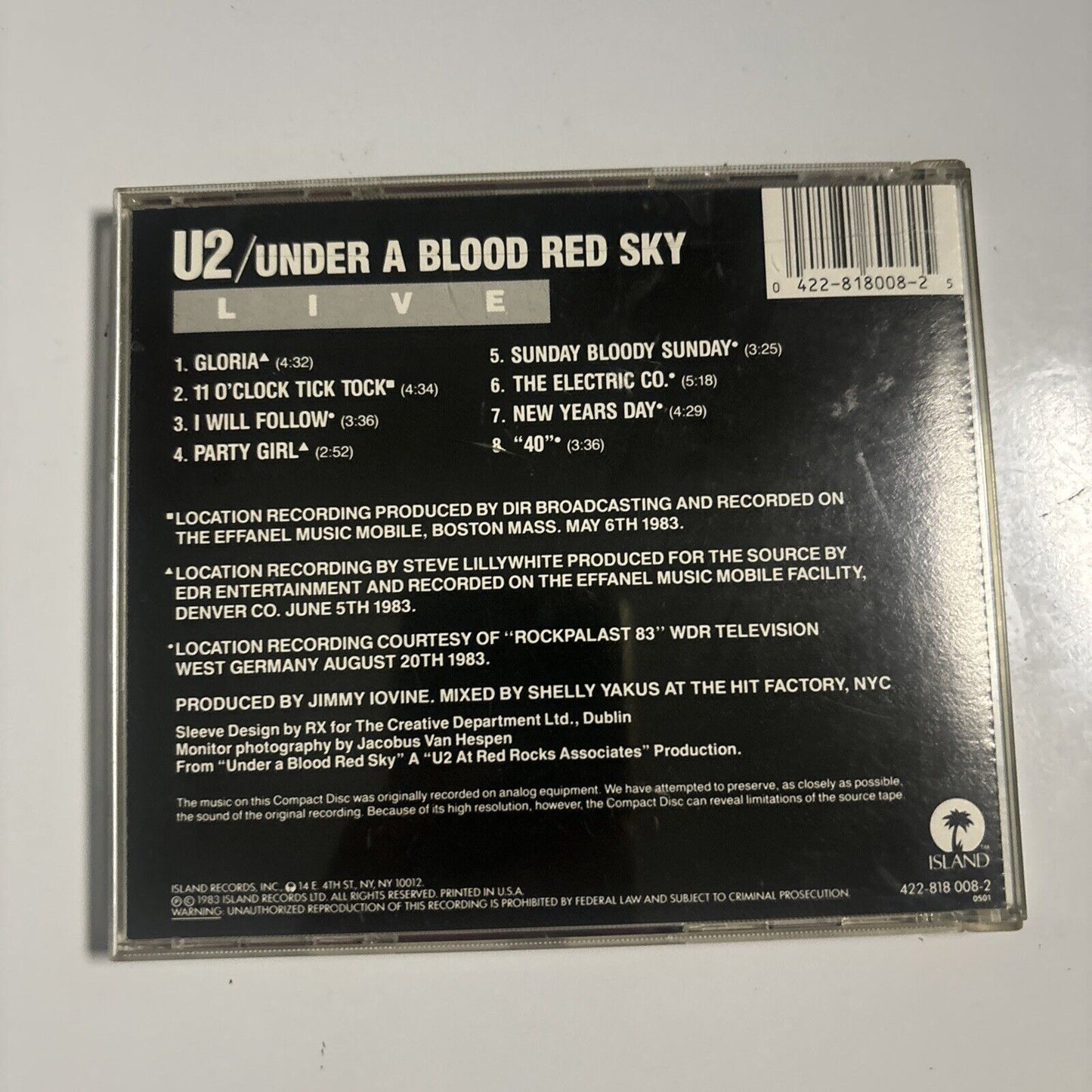 U2 - Live "Under A Blood Red Sky" (CD, 1983) Island Records