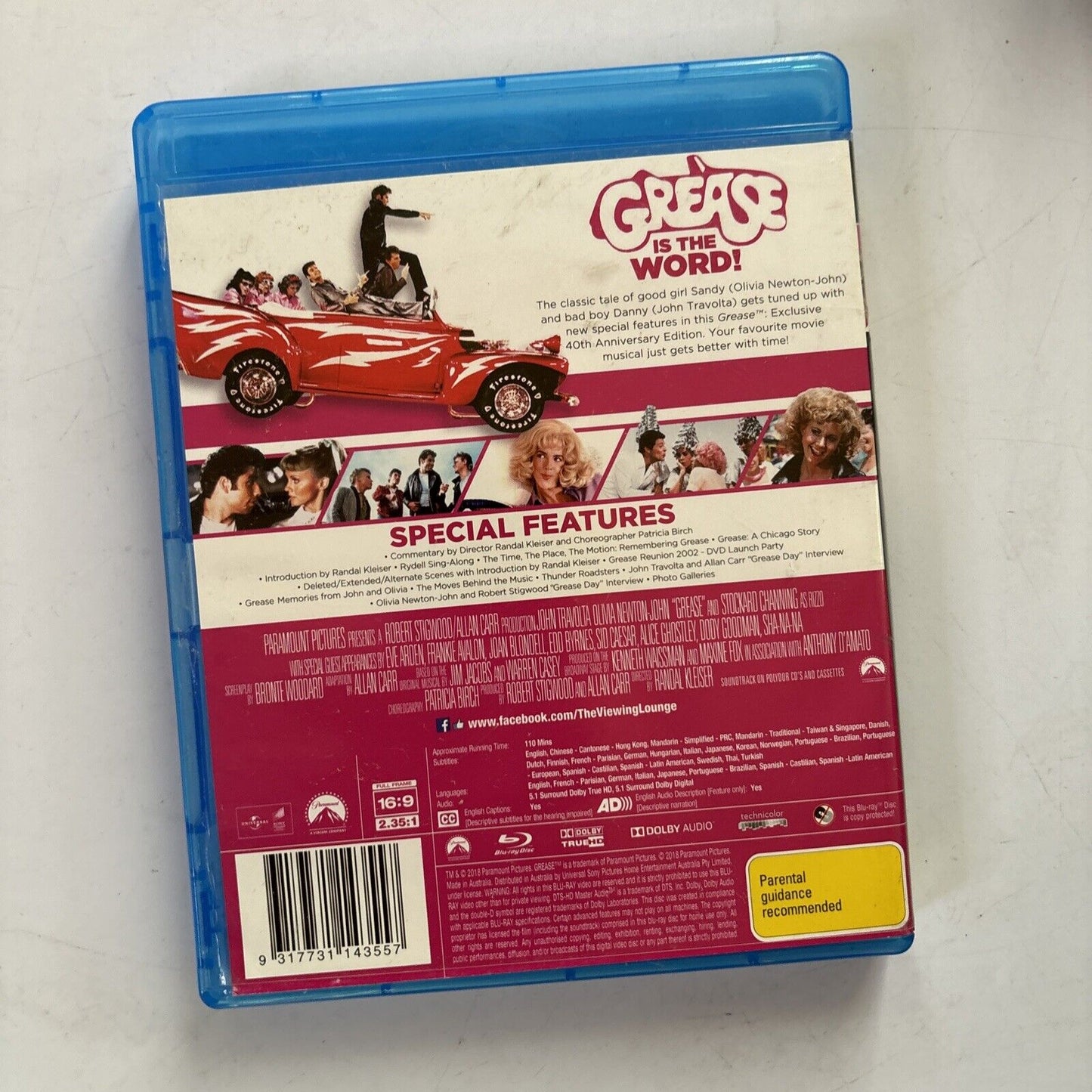 Grease - 40th Anniversary Edition (Blu-ray, 1978) Olivia Newton-John  Region B