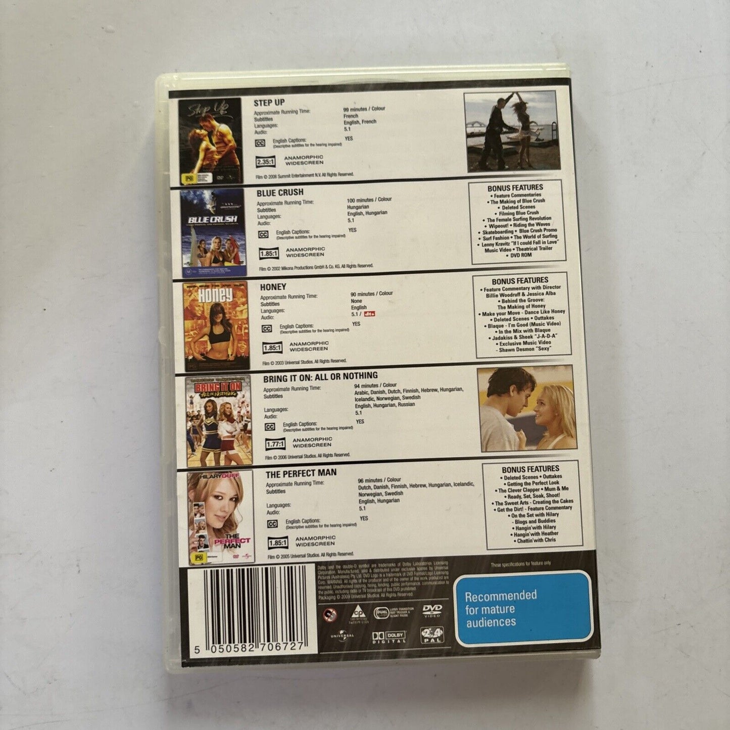 Step Up, Blue Crush, Honey, Bring It In All Our Nothing, Perfect Man DVD Region4