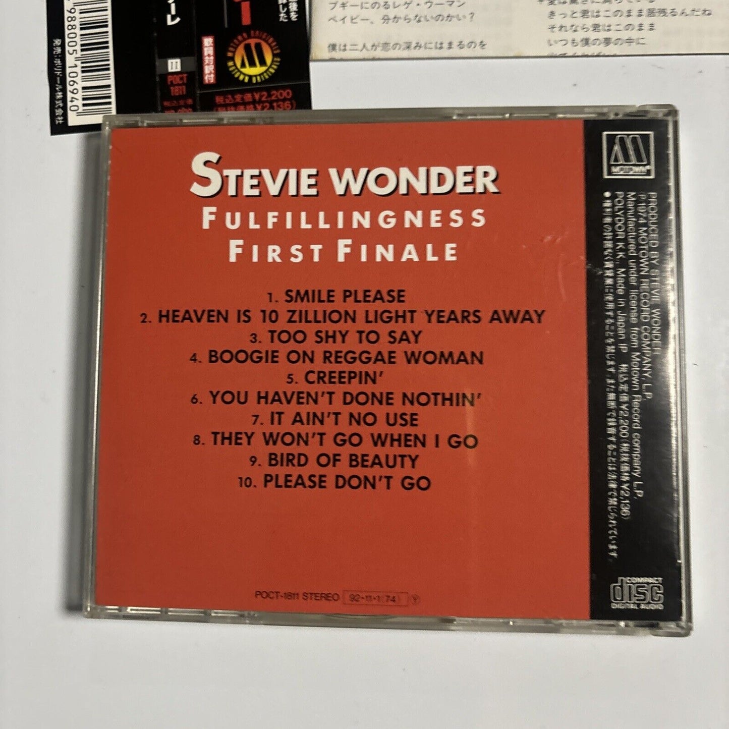 Stevie Wonder - Fulfillingness' First Finale (CD, 1990) Japan bvcm-5008