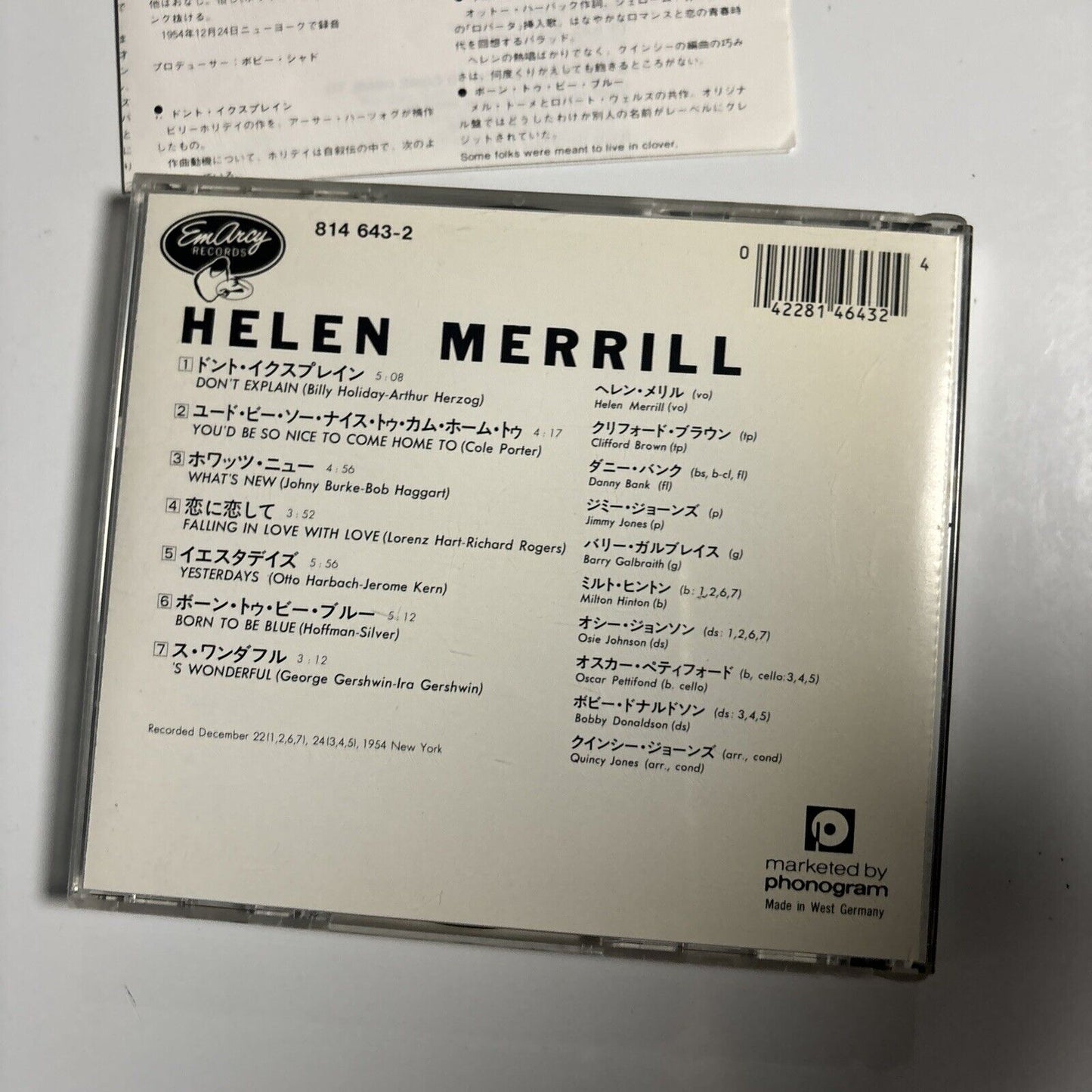 Helen Merrill - Helen Merrill (CD, 1955) Japan 814-643-2