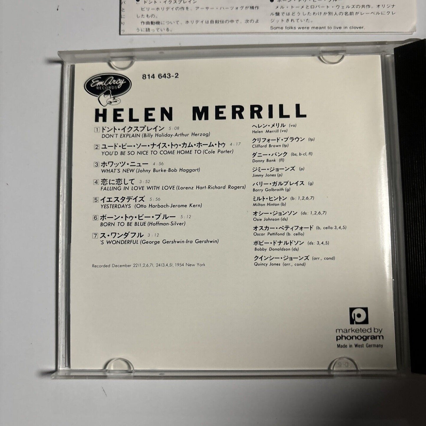 Helen Merrill - Helen Merrill (CD, 1955) Japan 814-643-2