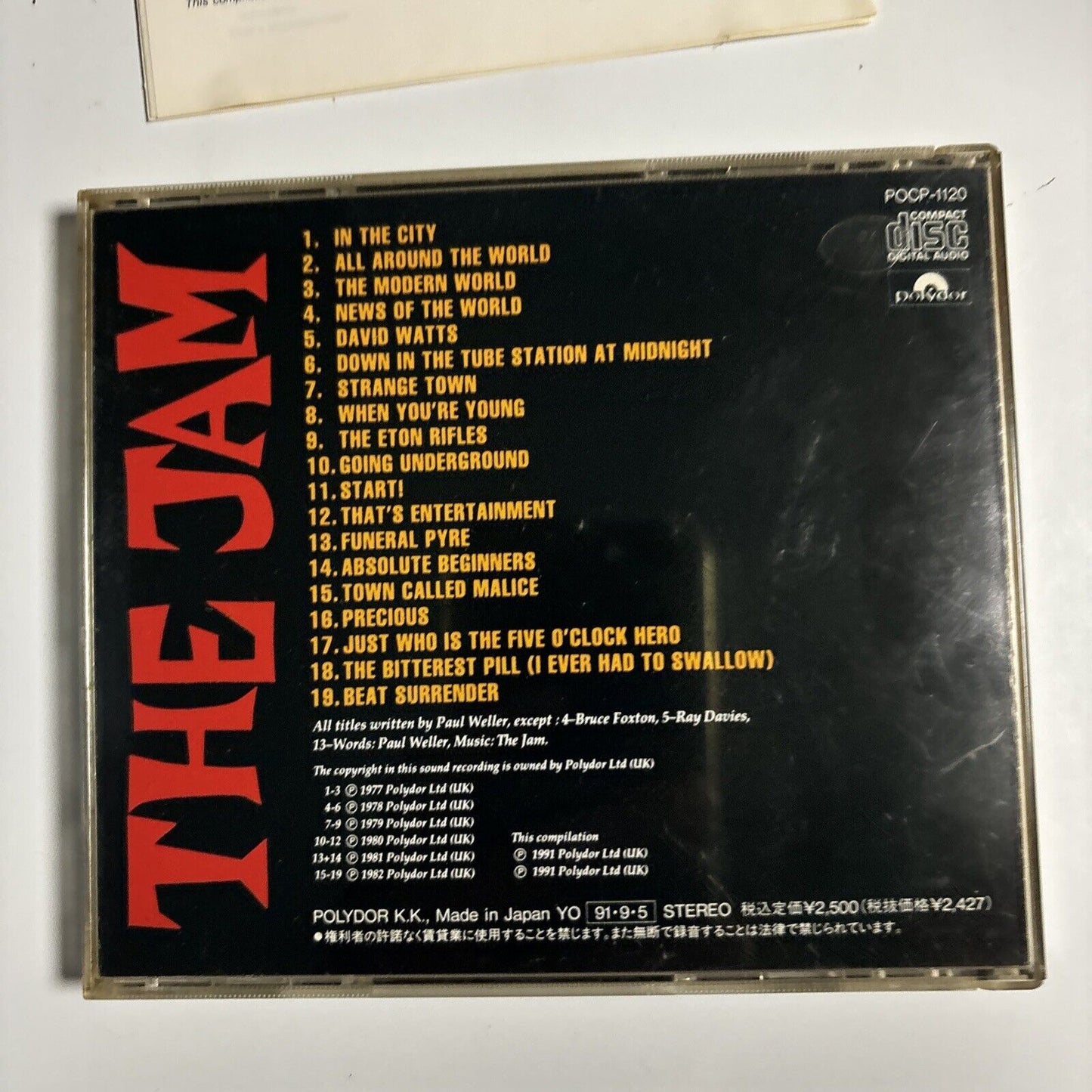 The Jam - Greatest Hits (CD, 1991) Japan Polydor pocp-1120