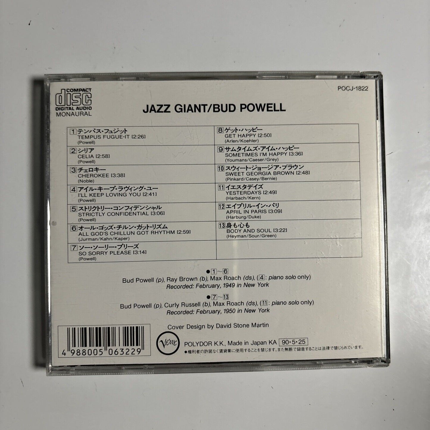 Bud Powell - Jazz Giant (CD, 1990) Japan POCJ-1822 Verve Records