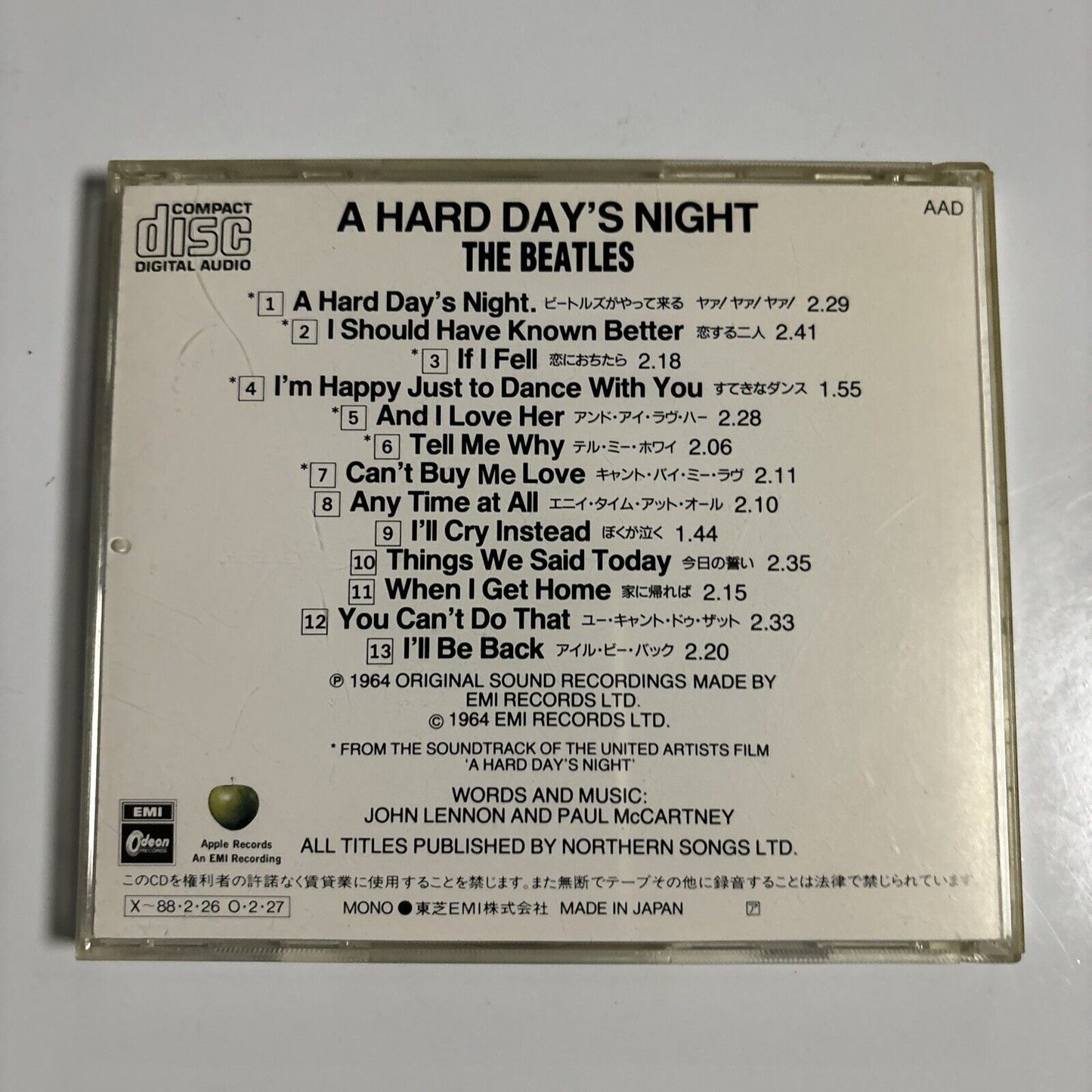 The Beatles - A Hard Day's Night (CD, 1993) Japan cp32-5323
