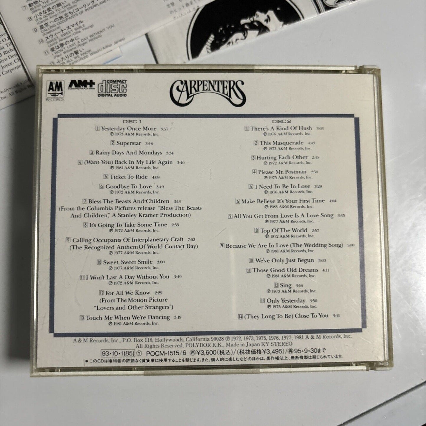 Carpenters - Yesterday Once More (CD, 1993, 2-Disc) Rock Pop Japan pocm-1515/6