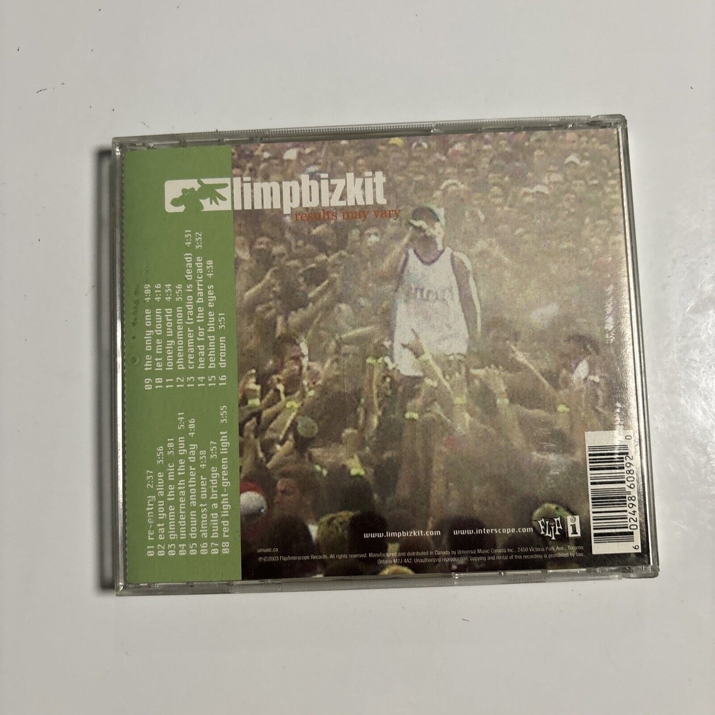 Limp Bizkit - Results May Vary (CD, 2003) Interscope Records B0001235-02