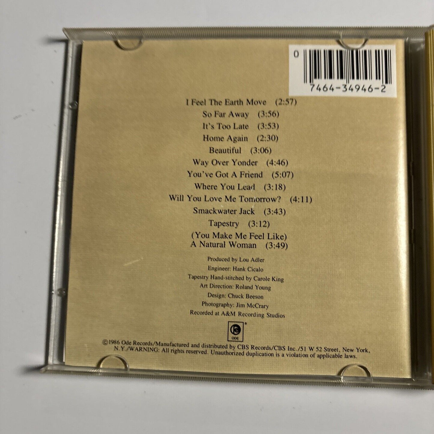 Carole King - Tapestry (CD, 1971) EK 34946 Ode Records