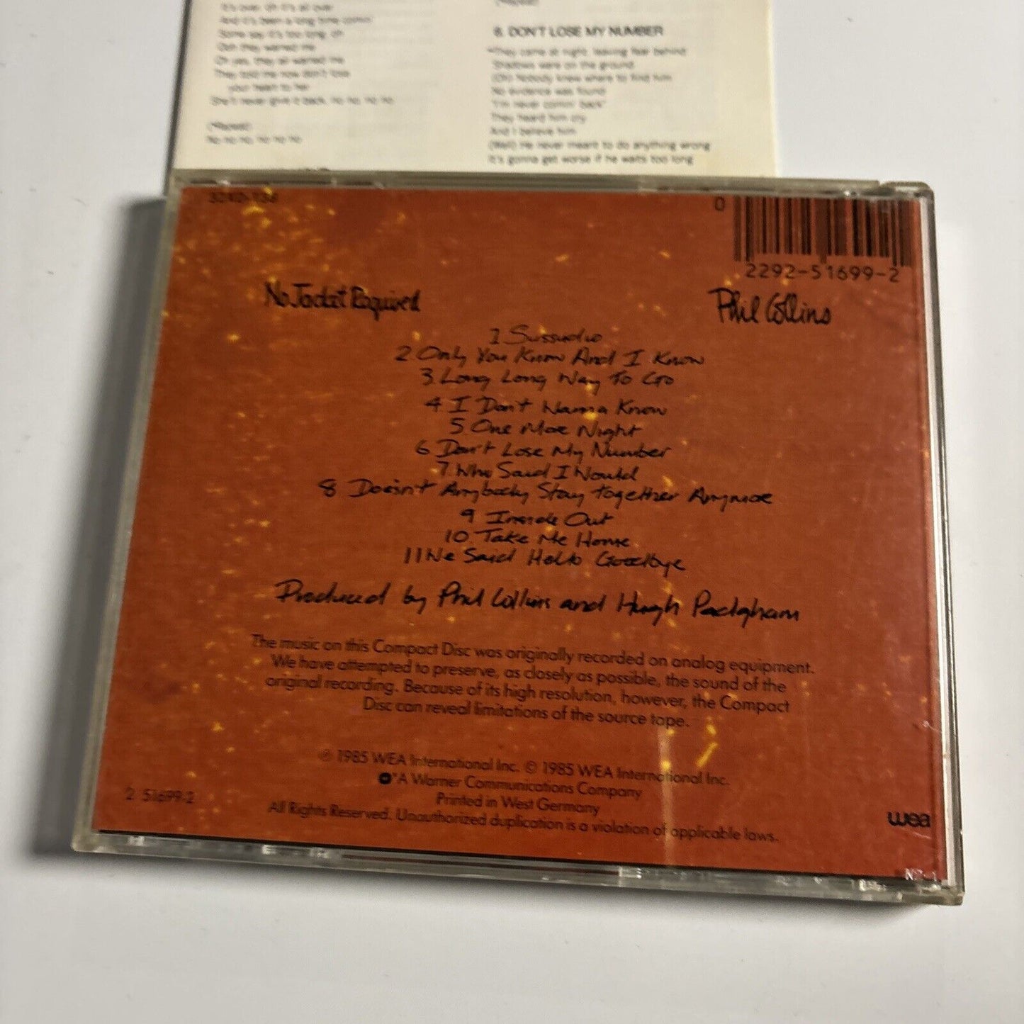 Phil Collins - No Jacket Required (CD, 1985) WEA 2 51699-2