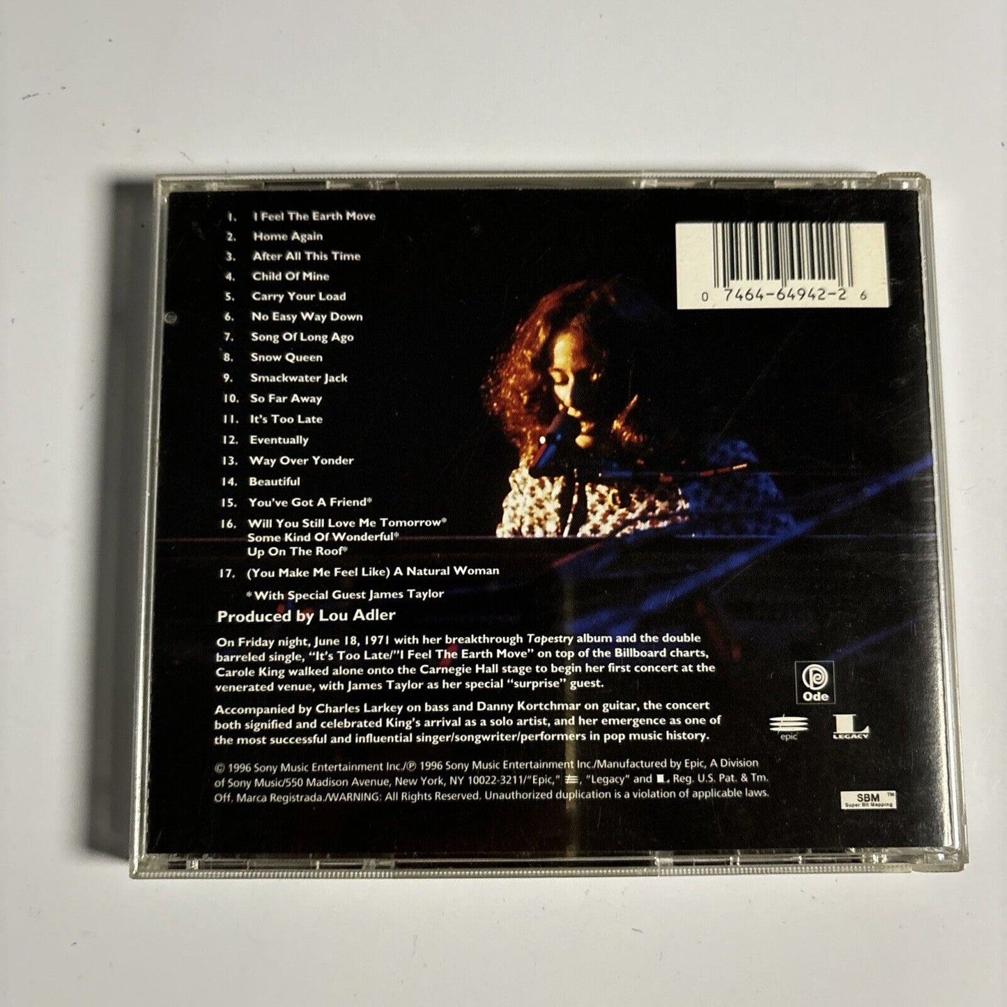 Carole King - Carnegie Hall Concert: June 18, 1971 (CD, 1996) EK 64942