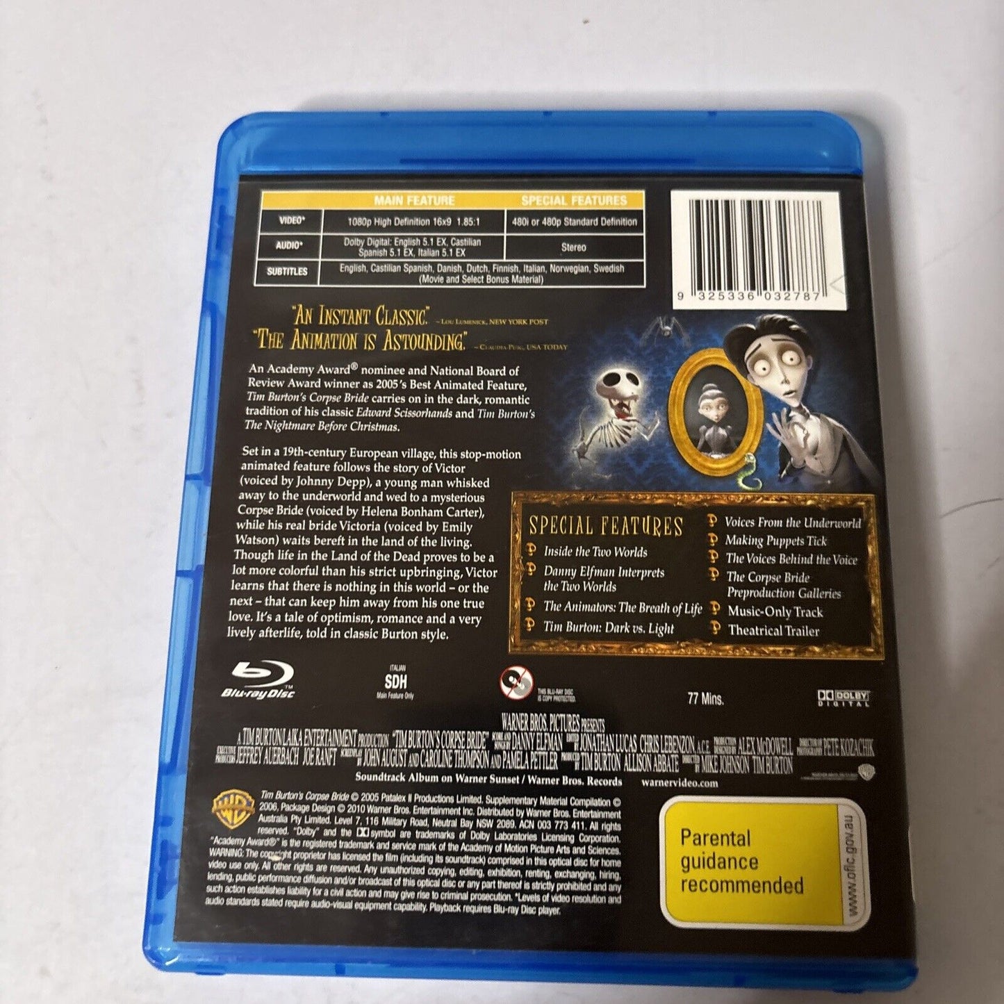 Tim Burton's Corpse Bride (Blu-ray, 2005) Johnny Depp Region B