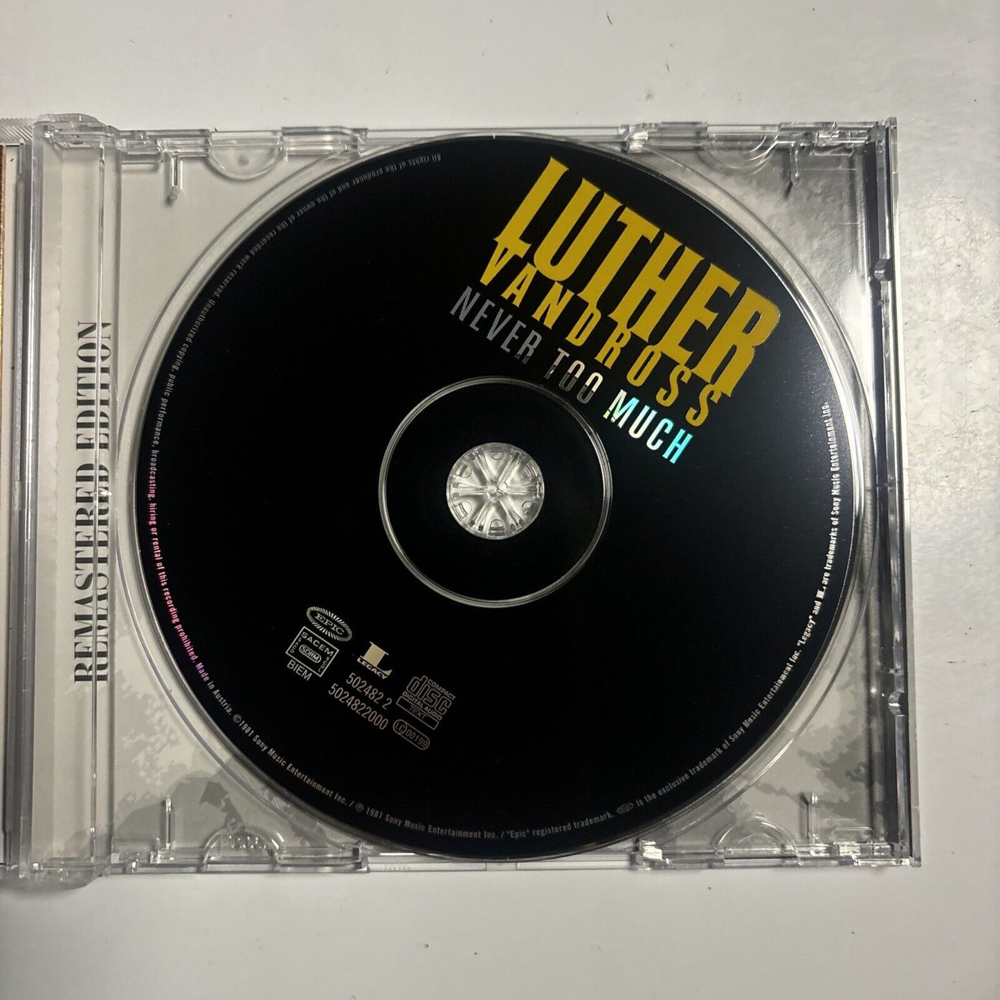 Luther Vandross - Never Too Much (CD, 2001) Funk/Soul 502482 2