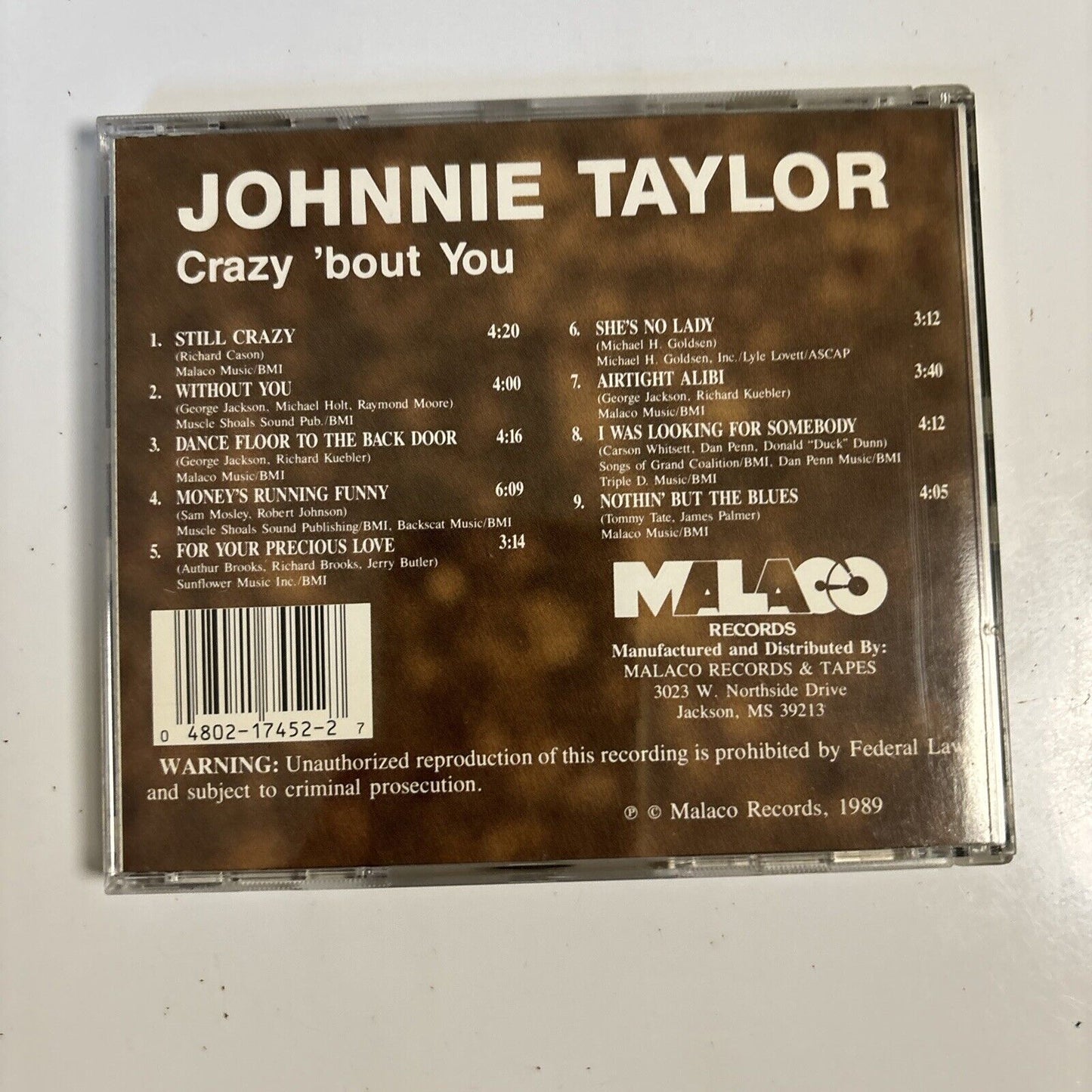 Johnnie Taylor - Crazy 'bout You (CD, 1989) Malaco Records MAL 7452 Soul Funk