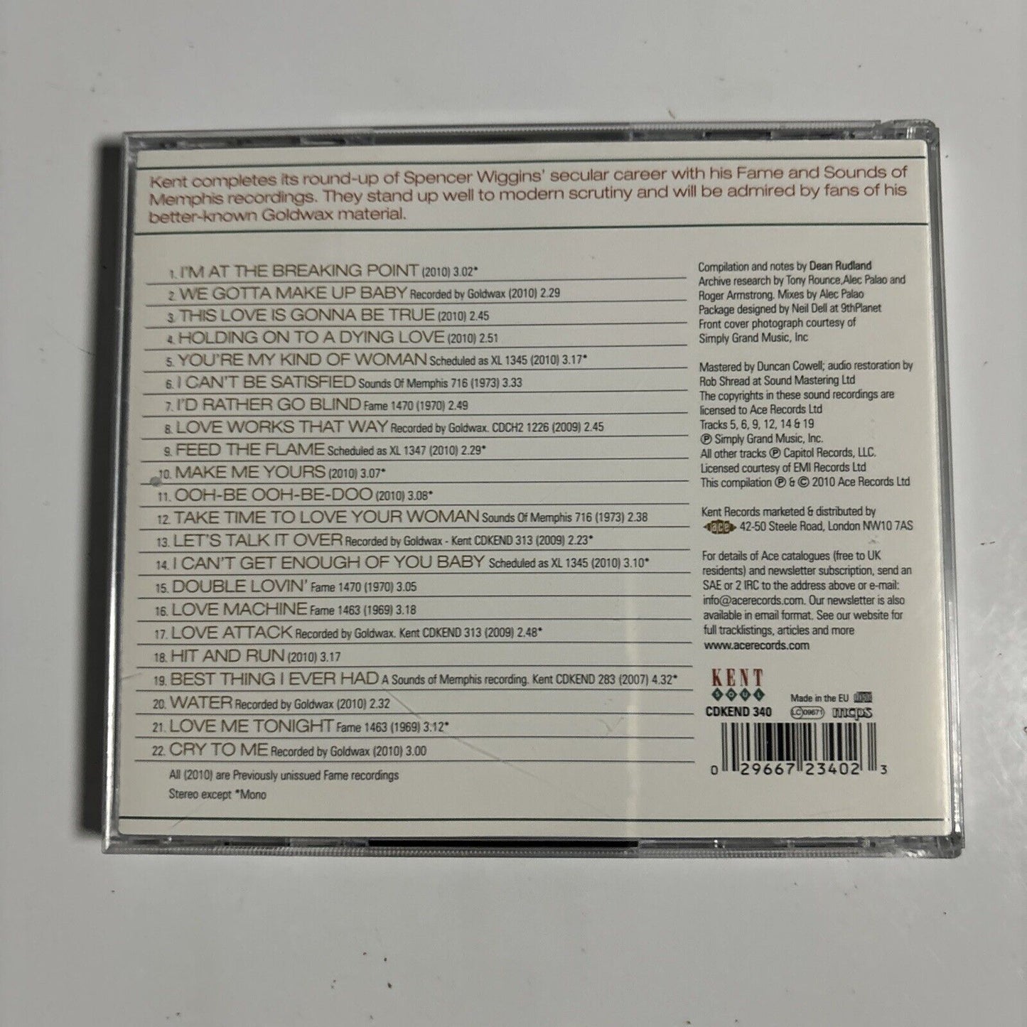 Spencer Wiggins - Feed The Flame (CD, 2010) Kent Records CDKEND 340 Soul Funk